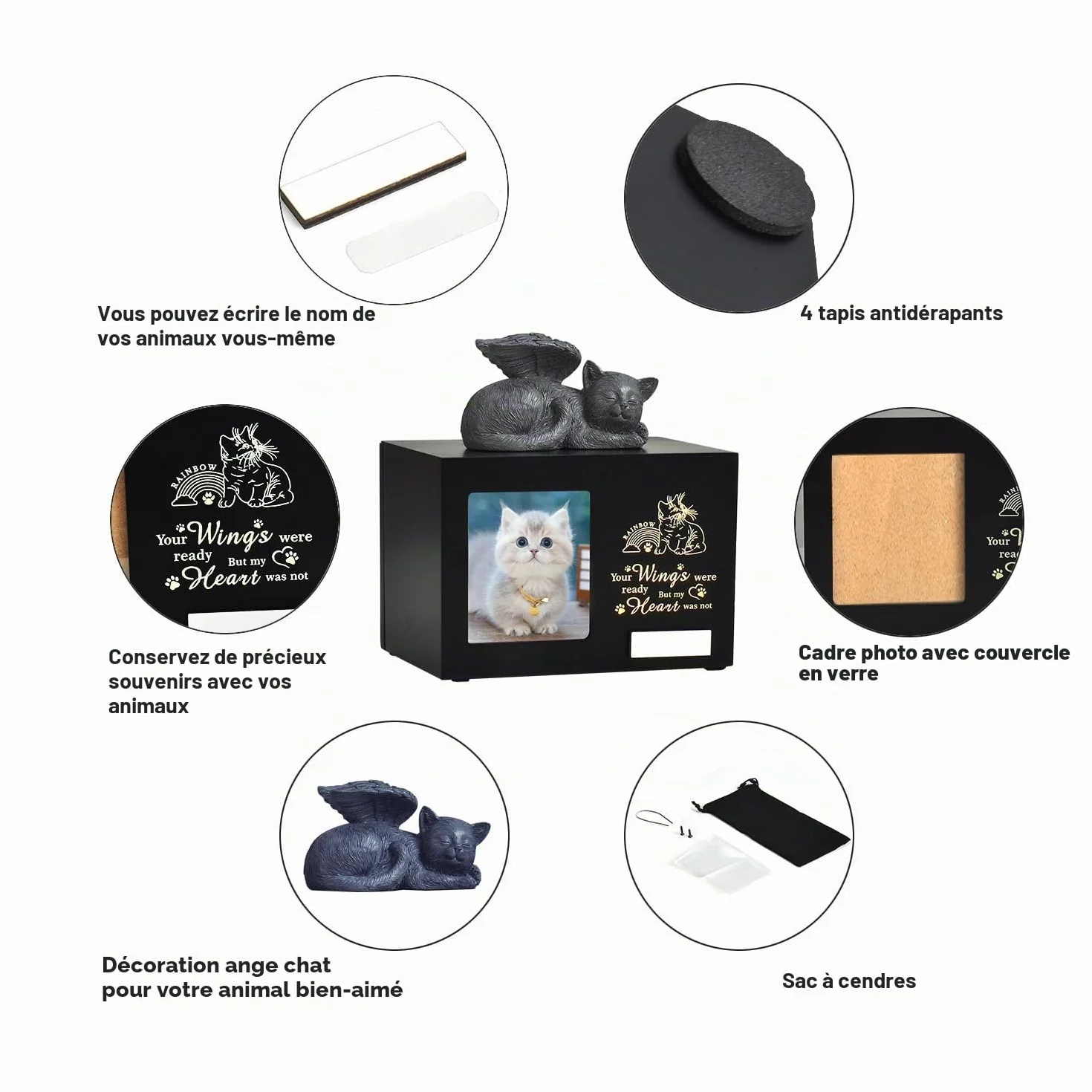 Urnes souvenir personnalisées pour chats et chiens – Boîte en bois pour cendres d'animaux avec photo – Cadeaux de condoléances