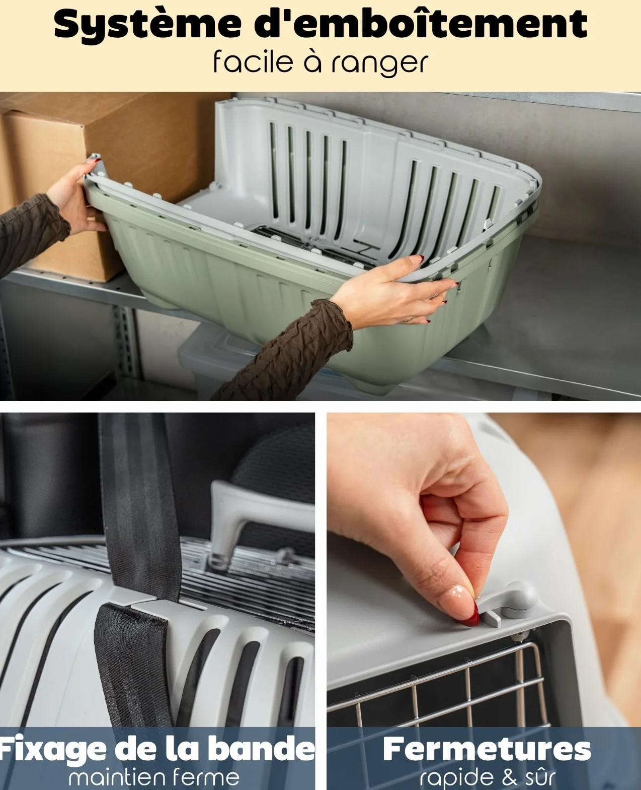 Caisse Transport Chien Plastique 58,5x35,5x40 cm Grille Métal poignée Fermeture Jusqu'à 15 kg Vert