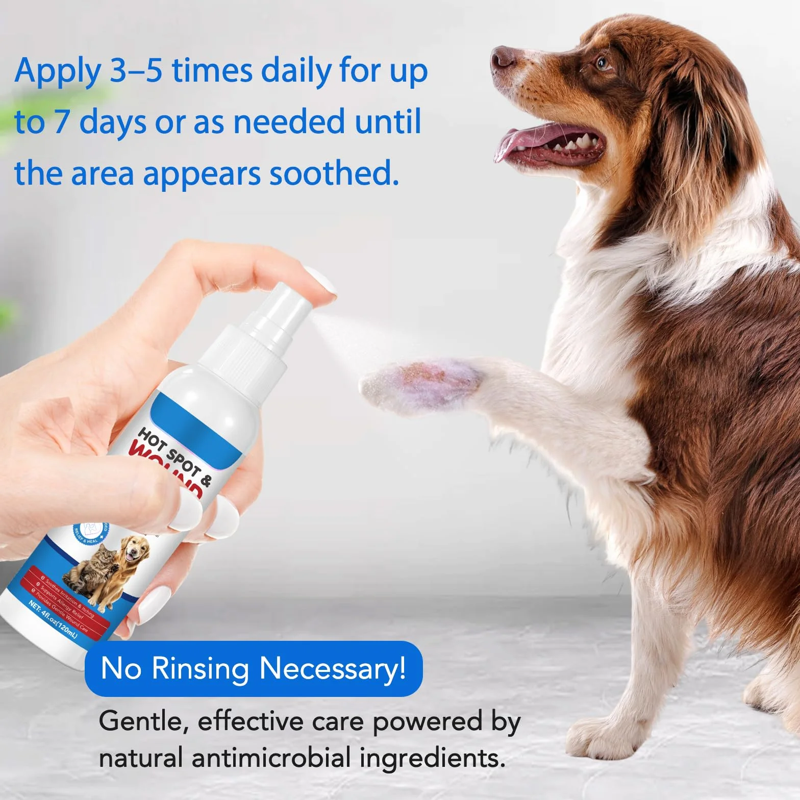 Spray Vétérinaire pour Plaies Chiens Chats 120ml Anti-Démangeaisons Anti-Inflammatoire