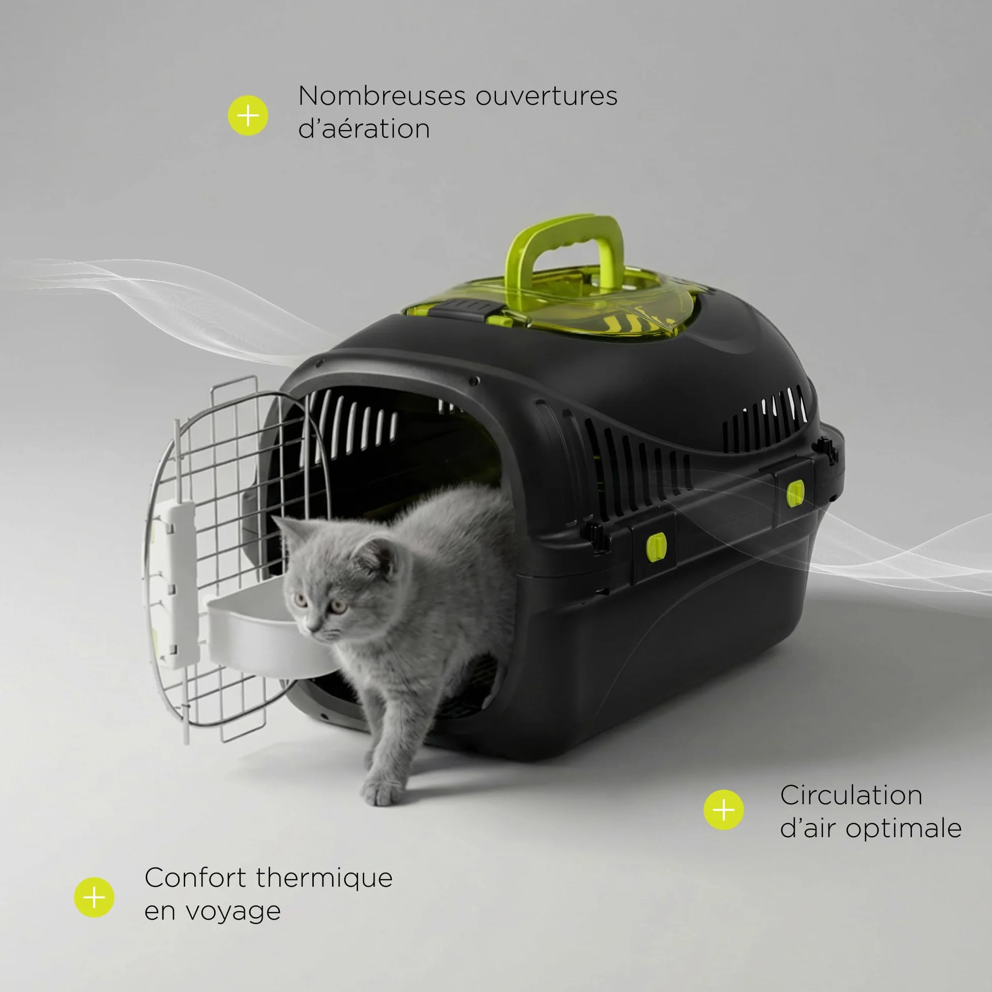 Safy Boîte de Transport Rigide pour Chat avec Porte en Métal, Double Sécurité et Ventilation
