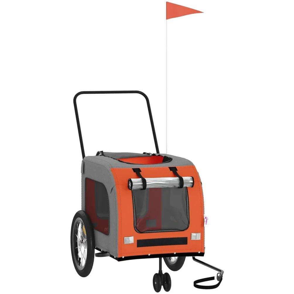 Remorque de Vélo pour Animaux de Compagnie, Chariot pour Chien avec Drapeau, Poussette de Chien, Orange et Gris