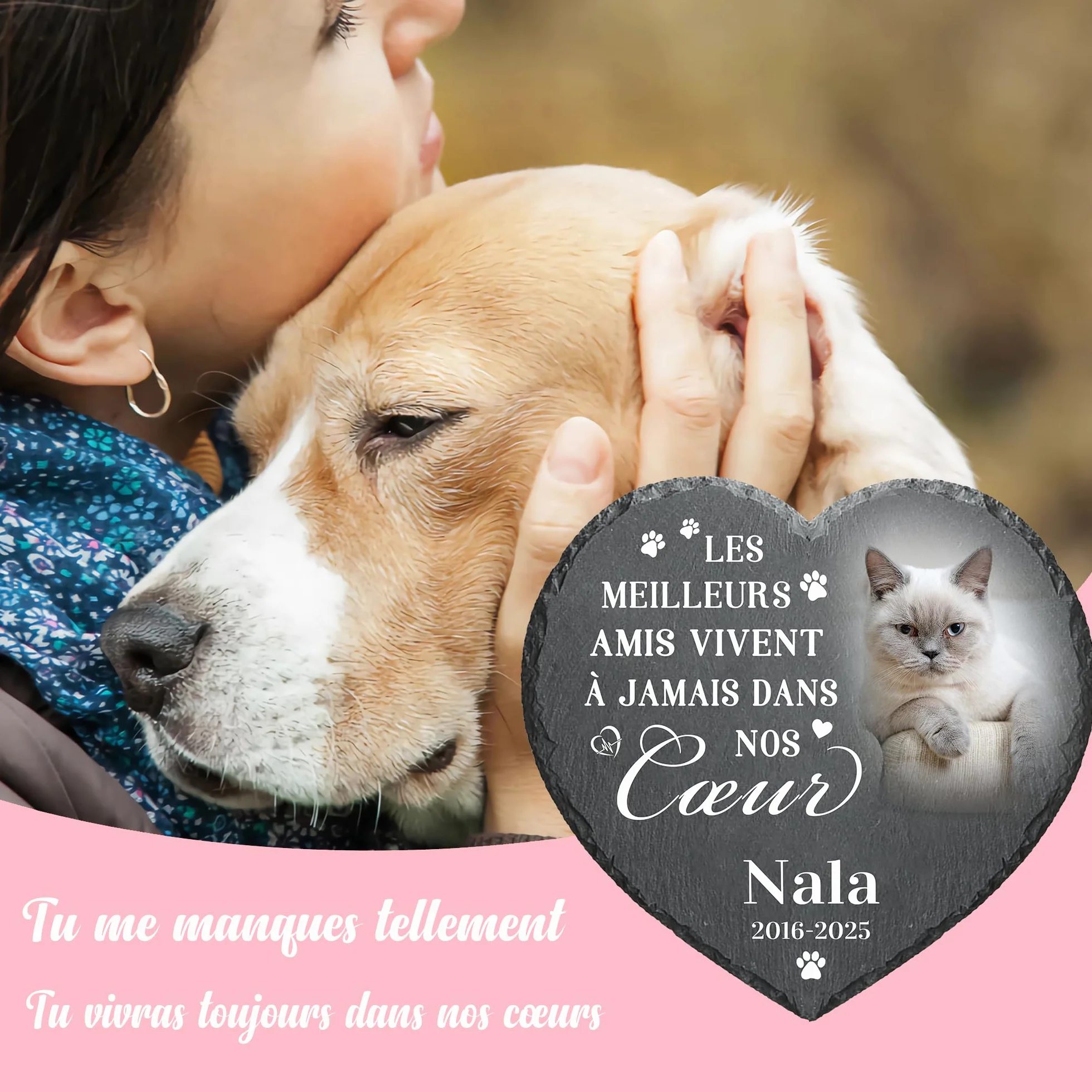 Plaque commémorative personnalisée chien chat – pierre tombale funéraire extérieur intérieur – souvenir hommage décès