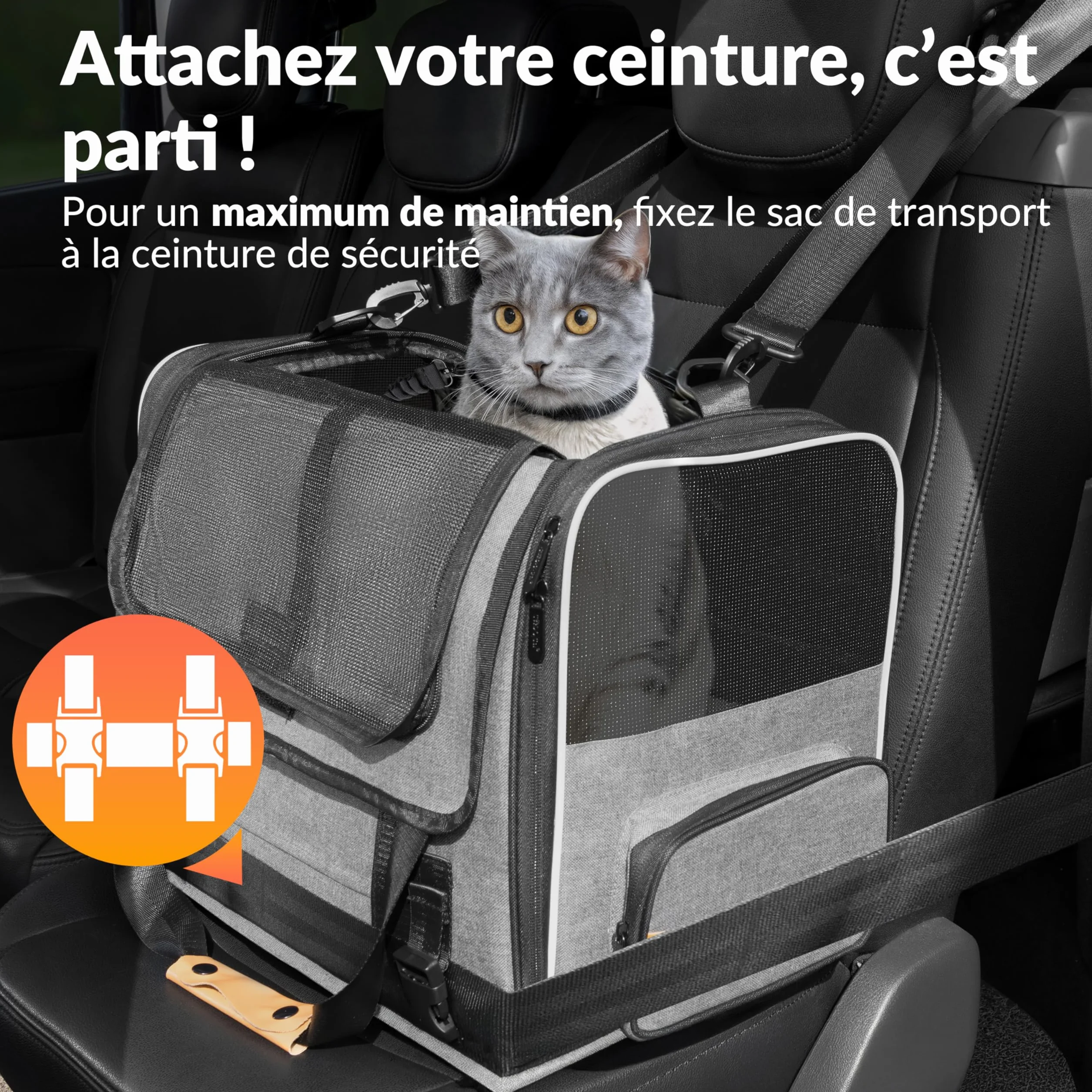 CADOCA® Sac de Transport pour Chat Chien Max. 20kg Gris Pliable avec bandoulière Caisse de Transport Chat Respirant avec gamelle