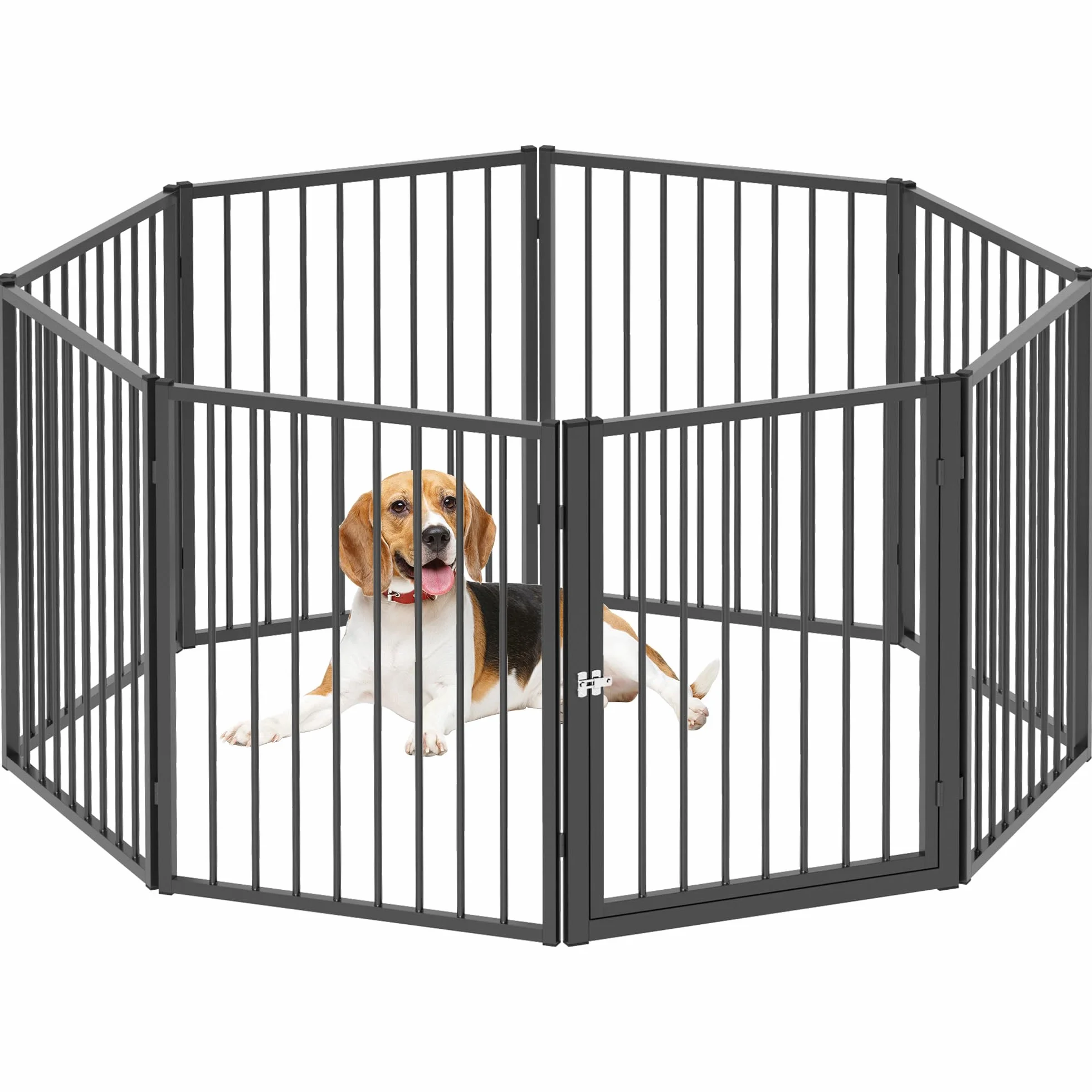 PawHut Parc pour Chien 8 Panneaux modulable Pliable en métal 76H cm avec Porte Noir