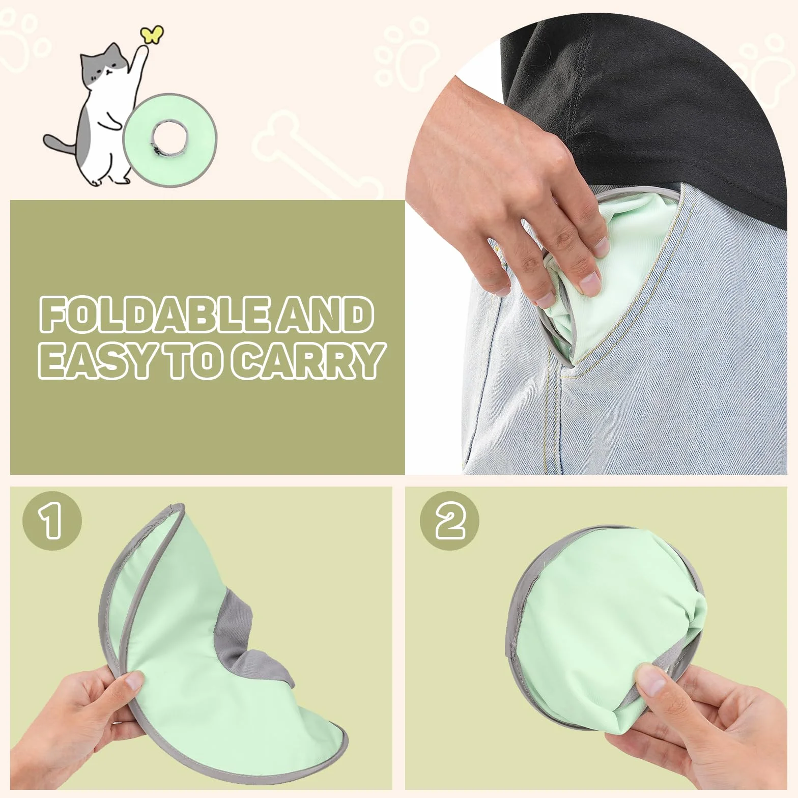 Collerette Anti-Léchage pour Chat Ajustable Pliable Collier Élisabéthain Souple Vert