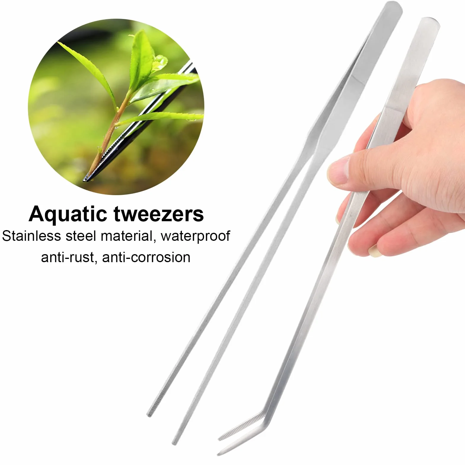 Kit d'aquascaping 4 en 1 en acier inoxydable - Ciseaux d'aquarium et pince à épiler longue avec sac de rangement