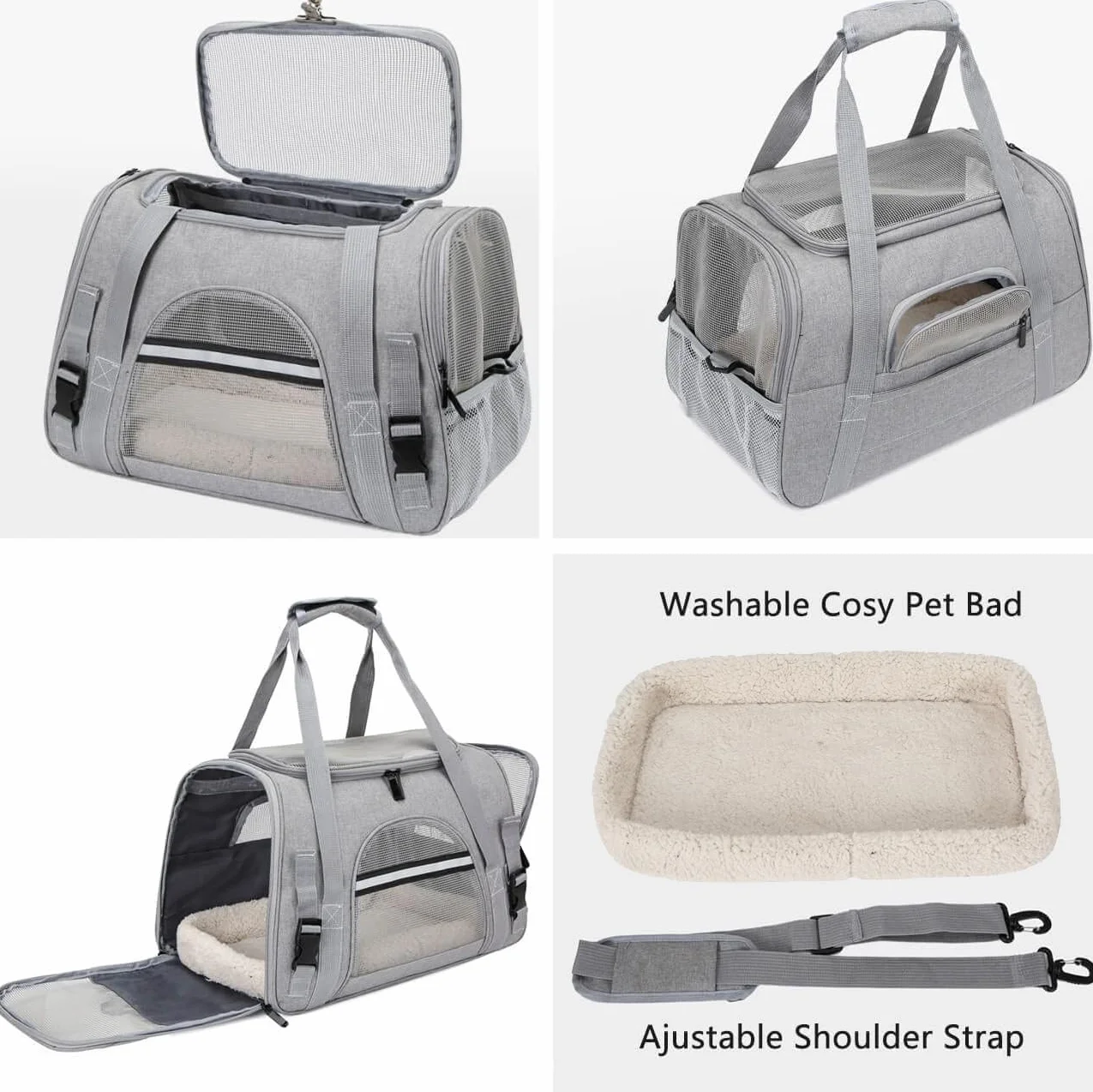 Sac Transport Chat Pliable Cage Transport Chat Matelas Amovible Gris Rouge
