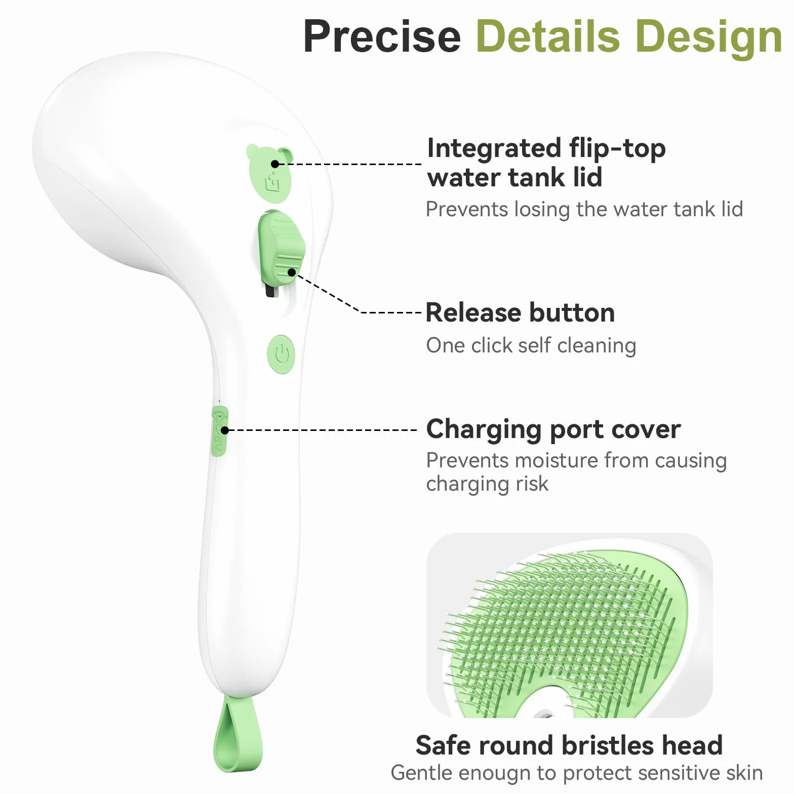 Brosse Vapeur pour Chat avec Bouton de Déverrouillage, Design Silencieux, Rechargeable pour Chats Chiens Lapins Vert