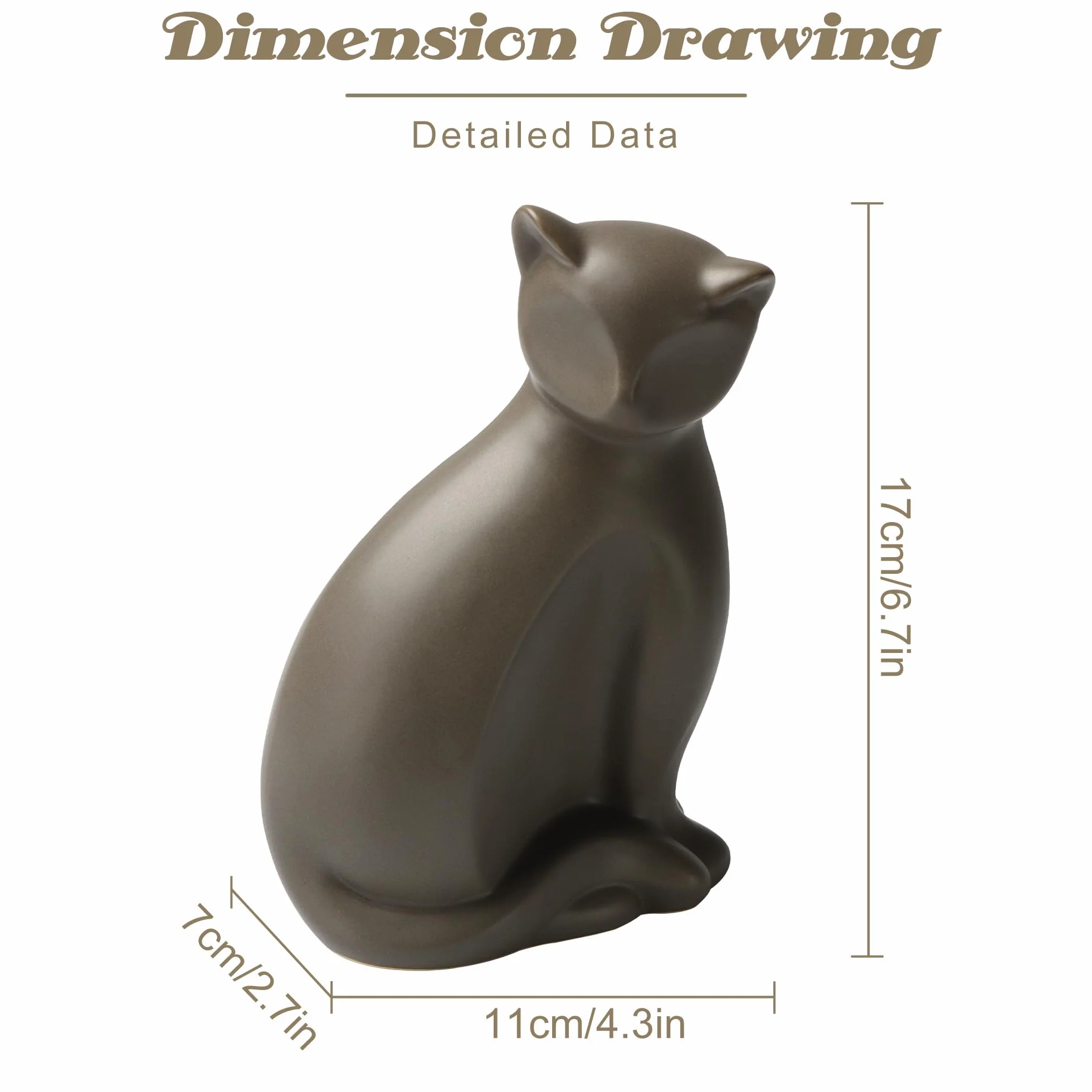 Urne en céramique pour chat, boîte de crémation pour animaux de compagnie, urne décorative marron pour cendres de chats petite à moyenne