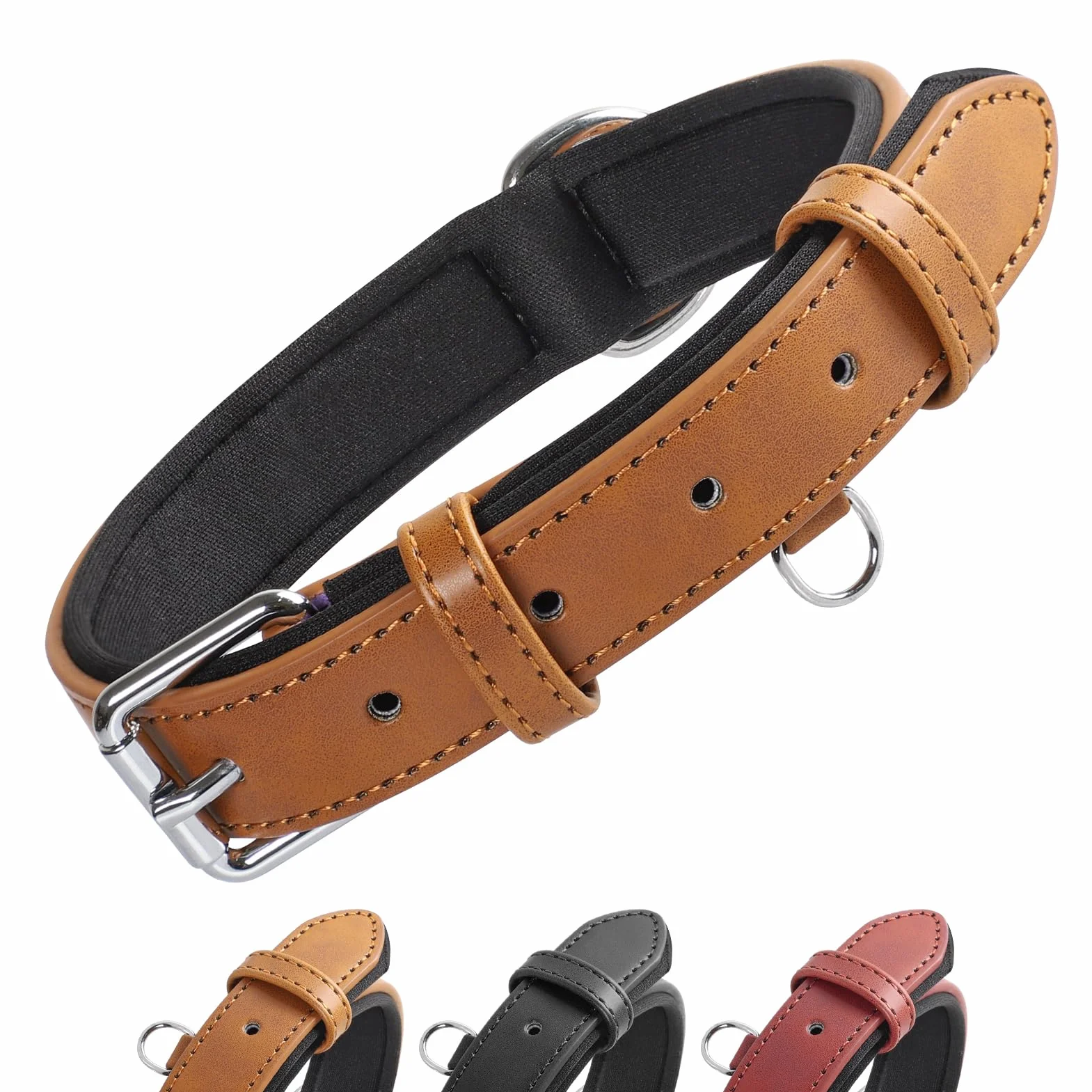 Grand Line Collier de Chien Ajustable Cuir Rembourré Marron M