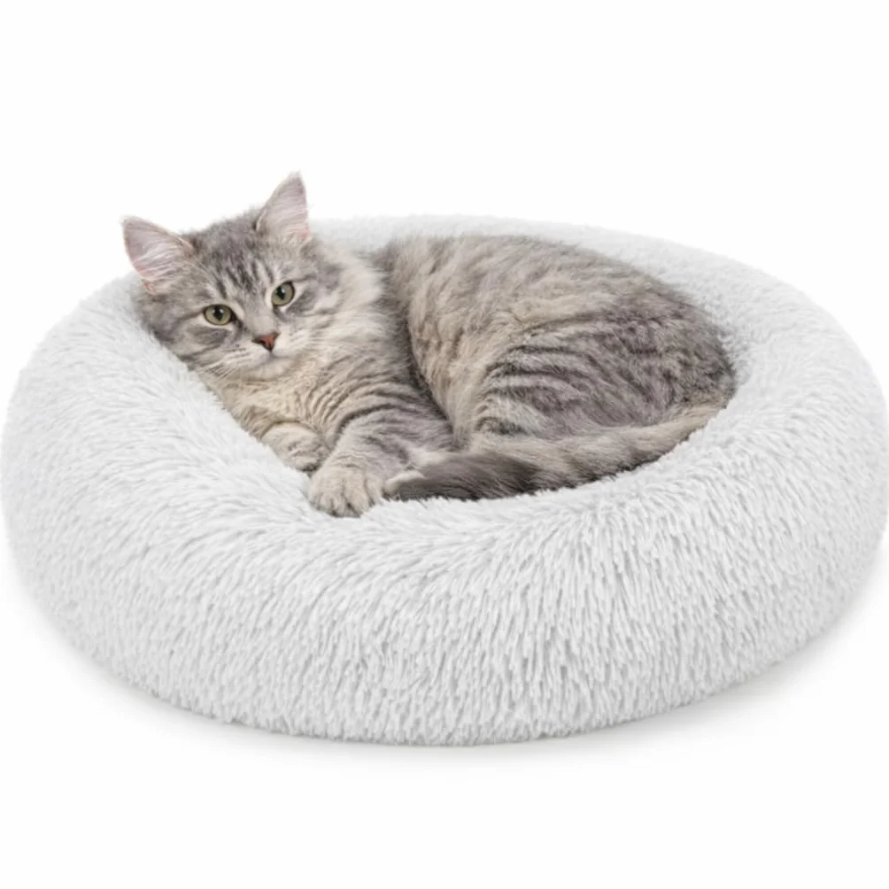 Lit Donut pour Chiens et Chats Ø40 cm, Coussin Rond Moelleux avec Rembourrage Extra épais, Gris Clair