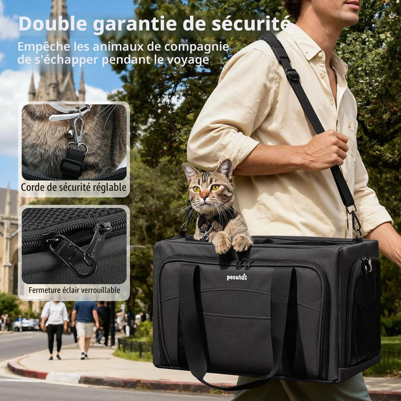 Pecute Sac de Transport Extensible Extra Stable en Maille Respirante pour Chat avec Zone Cachée, Gris Foncé