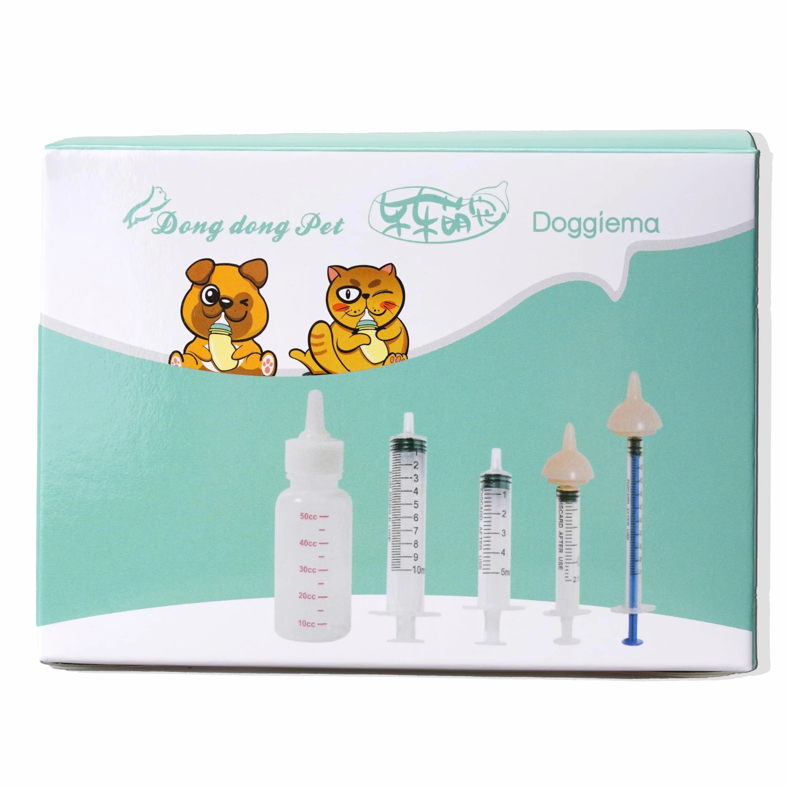 Biberons pour Chatons et Chiots Animaux Nouveau-nés avec tétines de Rechange Ensemble (1 Bouteille+2 Tétines Roses+4 Seringues)