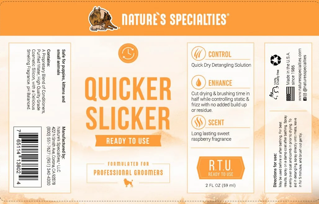 Nature's Specialties Spray démêlant pour chien Quicker Slicker prêt à l'emploi – Spray démêlant pour chien – Aide à rétablir l'humidité, 3,8 l