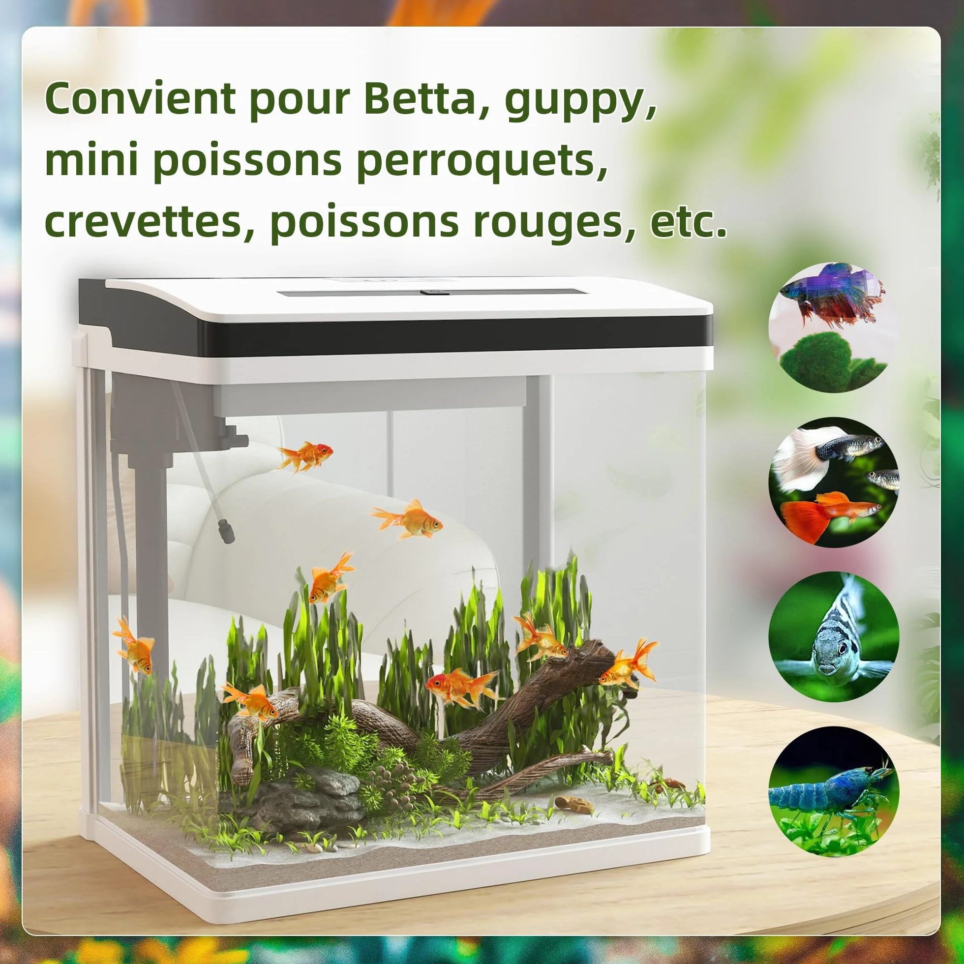 PawHut Aquarium en Verre 28L avec Filtre, Couvercle et lumière LED 38 x 26 x 39,5 cm Blanc