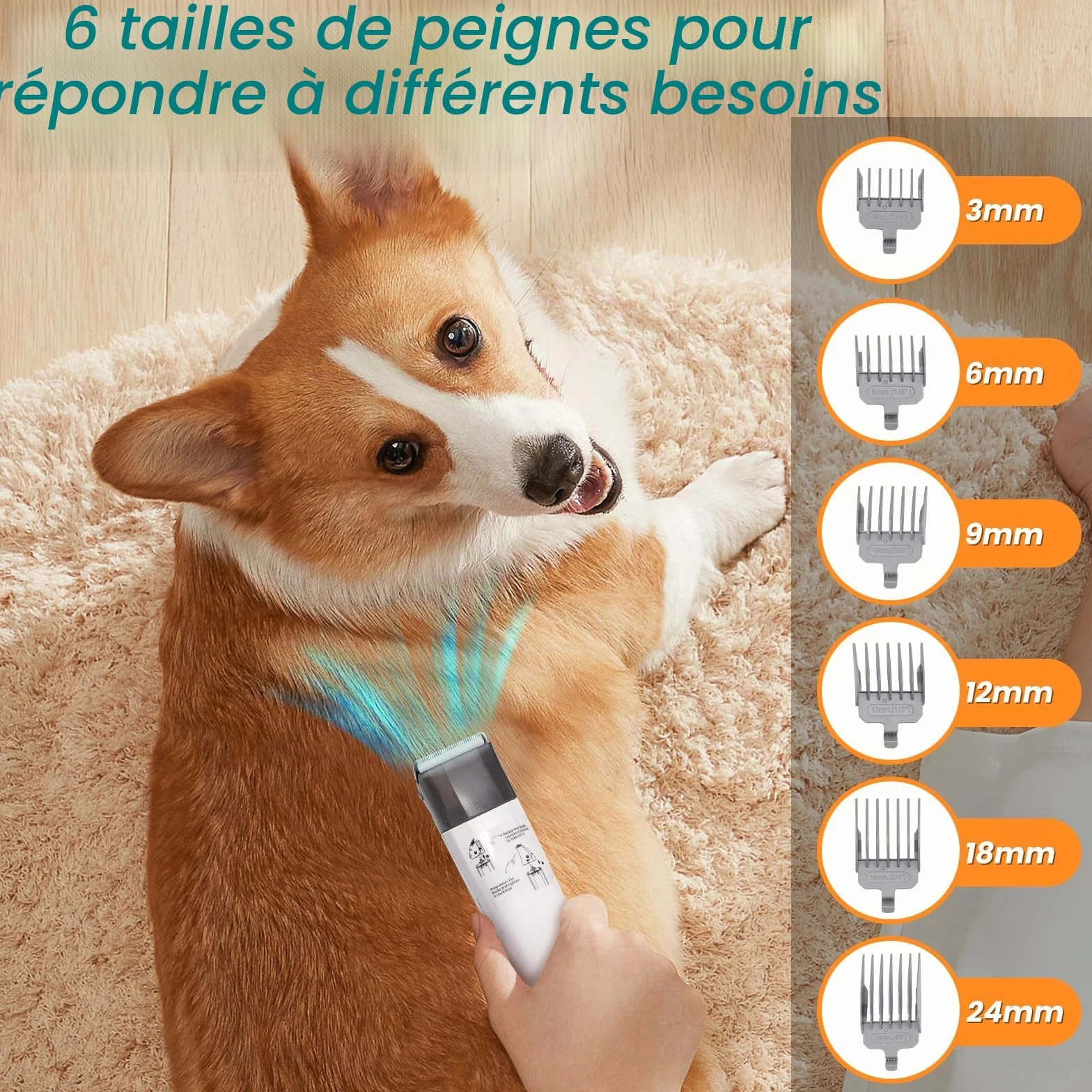 Tondeuse pour chien avec aspirateur, 13000 PA avec 7 outils d'entretien, tondeuse à pattes, brosse, peigne, 3 niveaux d'aspiration réglables