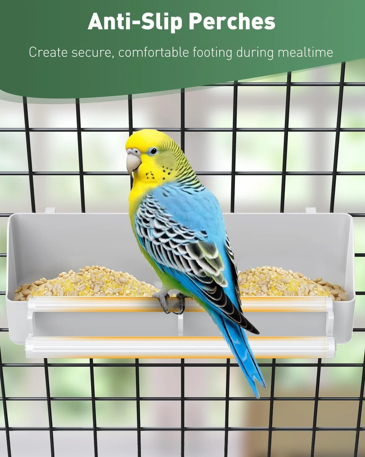 Pawfly 2 pièces Mangeoires pour Cage Suspendues en Plastique avec Crochets, Distributeur d'eau pour Oiseaux avec Perchoirs, Abreuvoir et Bol à Nourriture pour Perruche Calopsitte Canari
