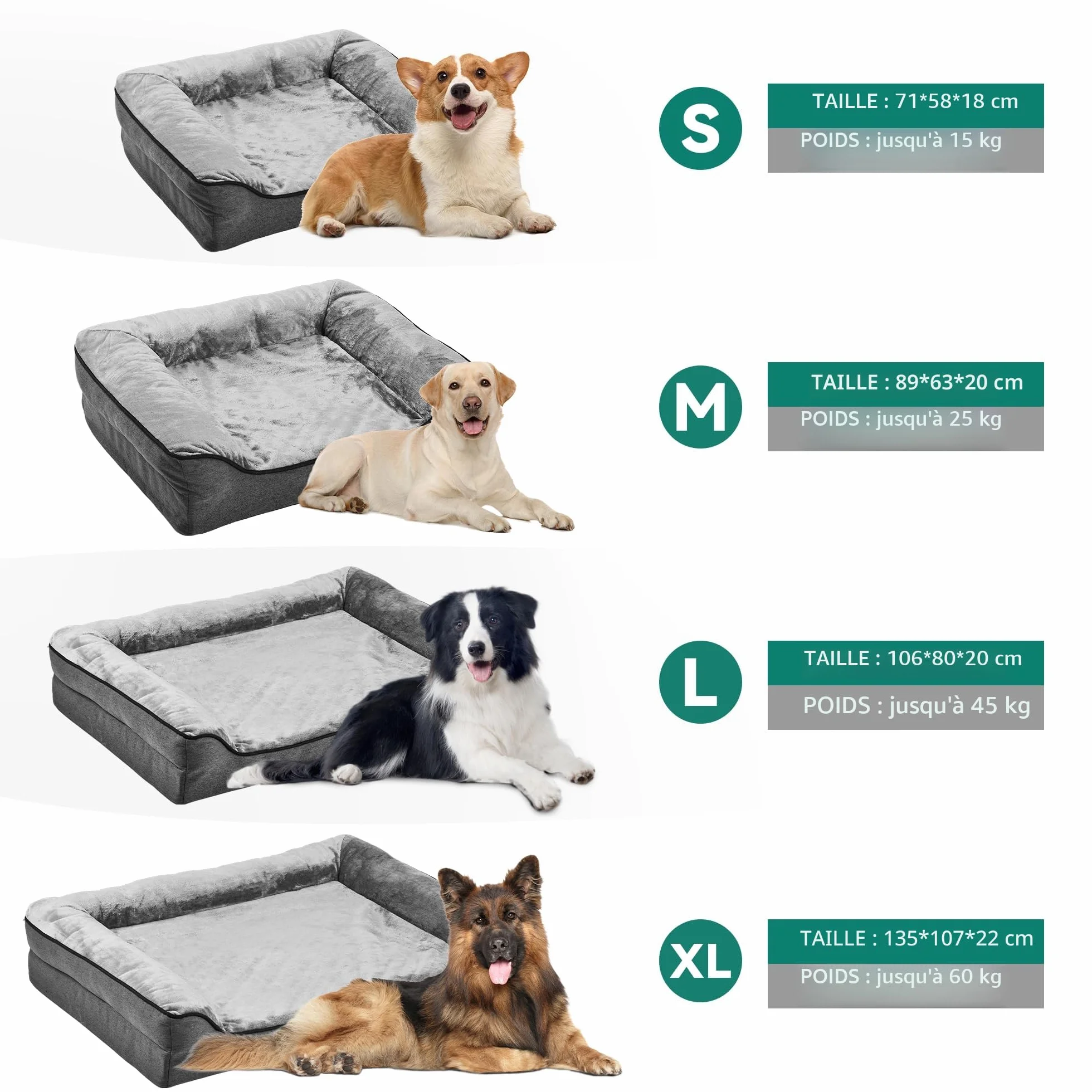 YITAHOME Panier Orthopédique pour Chien, Coussin Déhoussable Lavable, Lit Chien 135x107cm, Noir