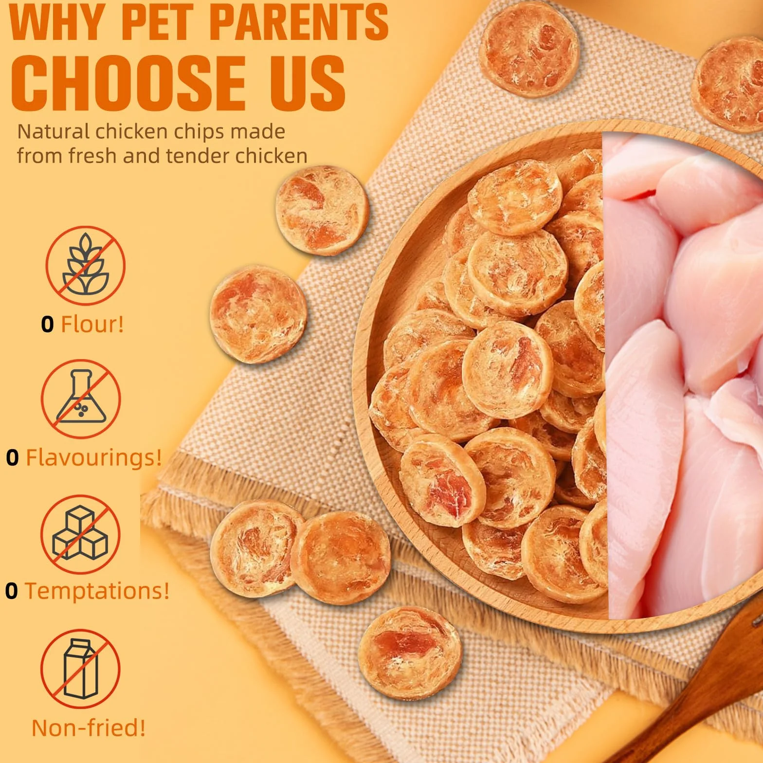 Chips croustillantes de Poulet pour Chiens 70g - Friandises Premium Naturelles, Forte teneur en Viande fraîche, Faible en Graisse, Haute en protéines, idéales pour entraînement & récompenses
