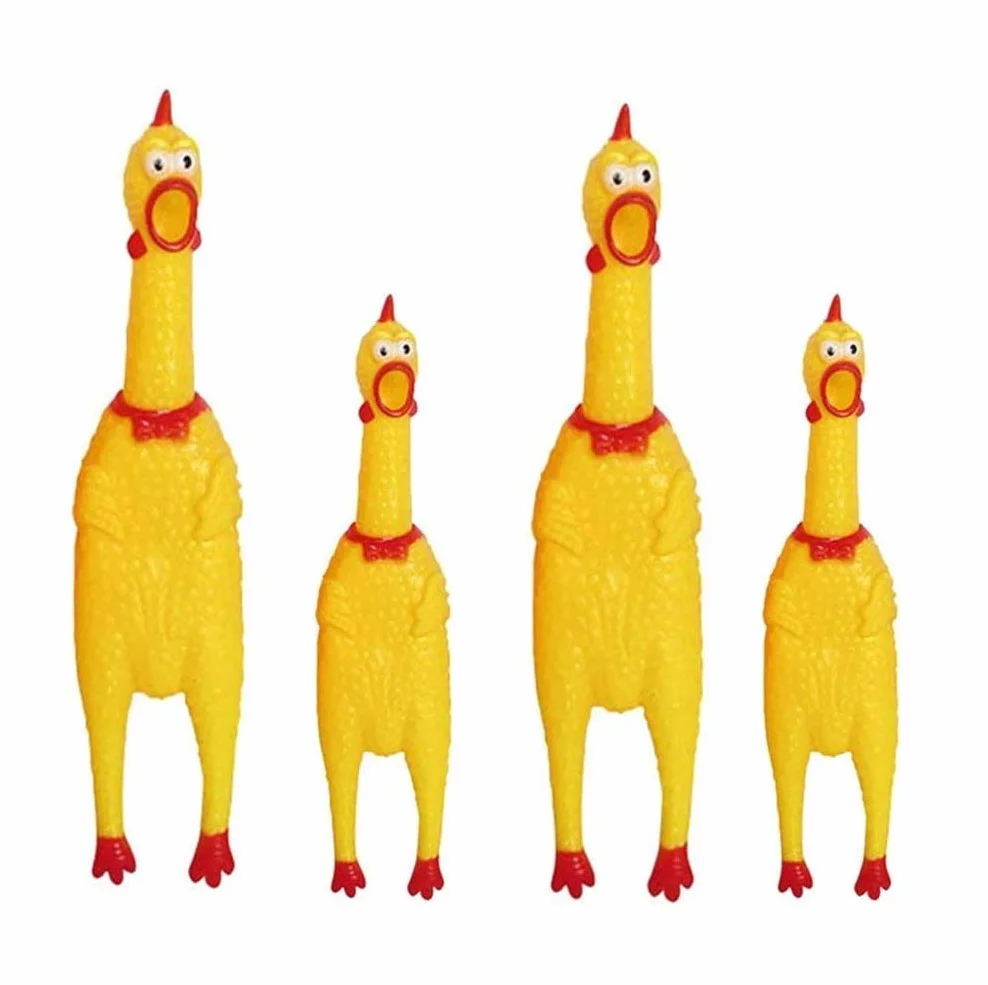 ProLeo Lot de 4 poules en caoutchouc jaune qui hurlent - Jouets de décompression