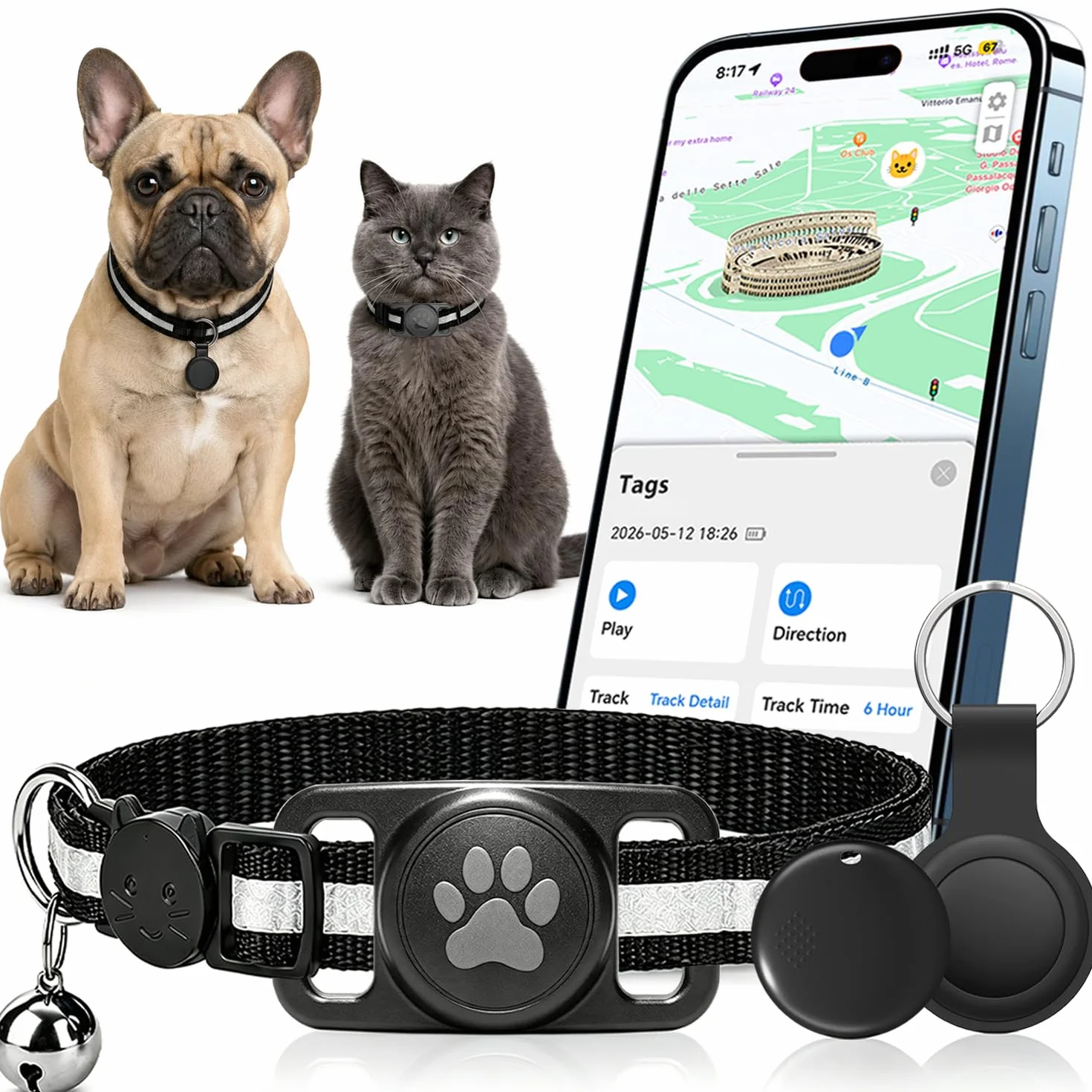 Mini Traceur GPS Chat Collier GPS Chat Flexible sans Abonnement Suivi Temps réel étanchéité Noir