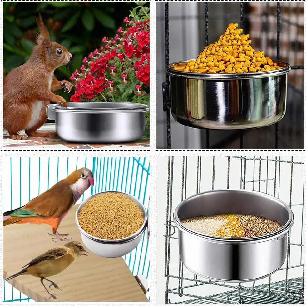 Gamelles en acier inoxydable pour oiseaux Lot de 4 10 x 4,5 cm à suspendre