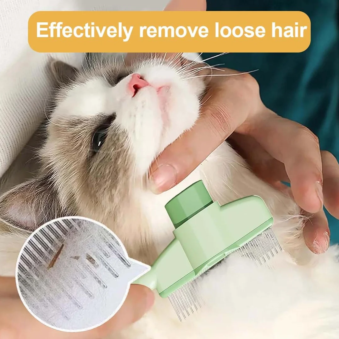 Brosse autonettoyante pour chat - Peigne à puces poils longs et courts - Vert