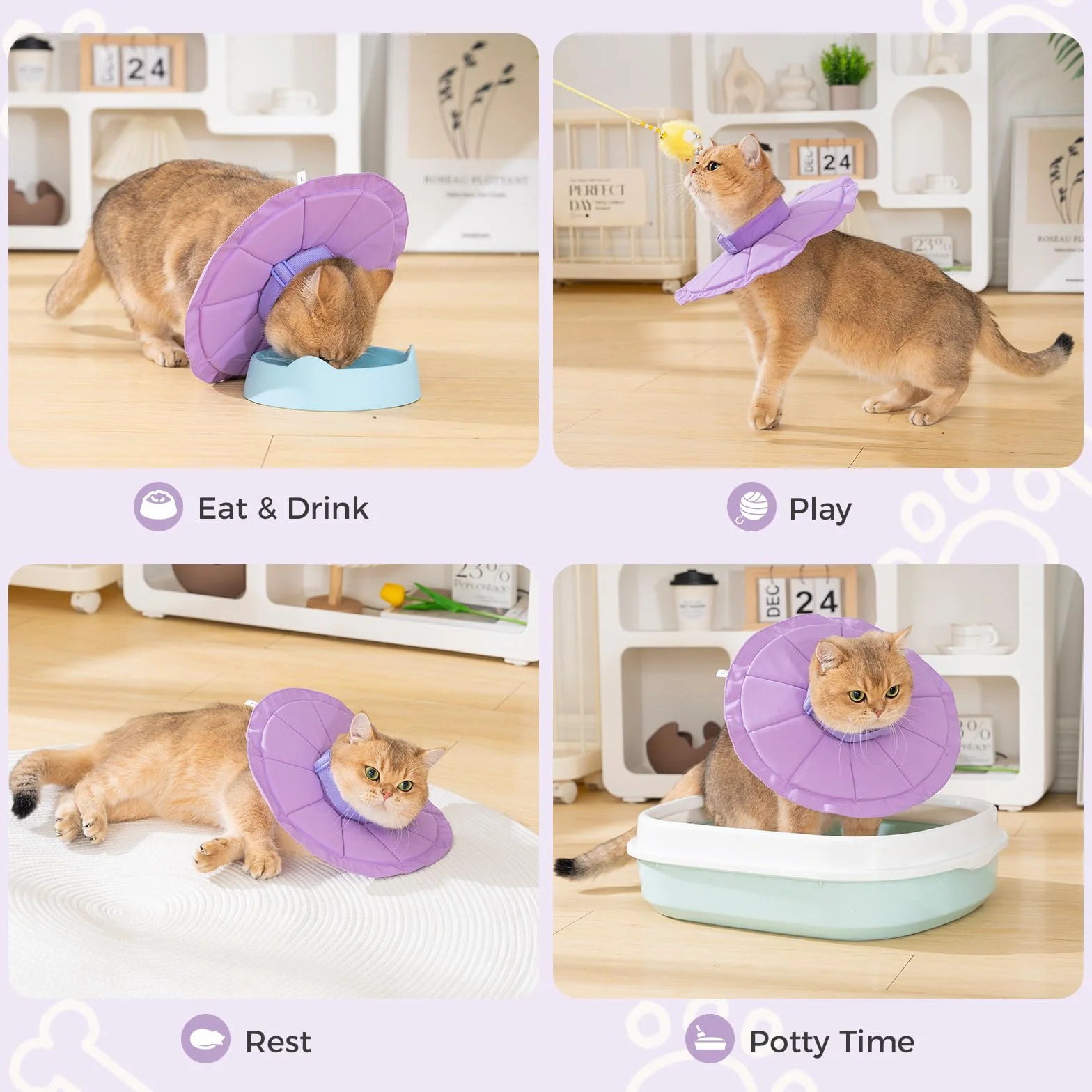 Avont Collerette pour Chat Anti-Léchage, Collier Lune Anti-Grattage, Collier Boudin de Récupération Ajustable Violet S