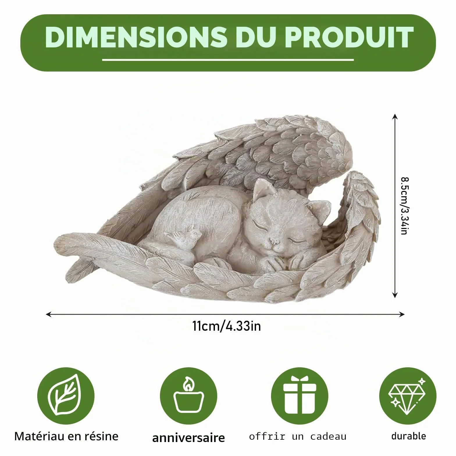 Statue Pierre Commémorative pour Animaux 11x8.5 cm Résine Décoration Jardin Extérieur pour Honorer Animal Chéri (Chat)