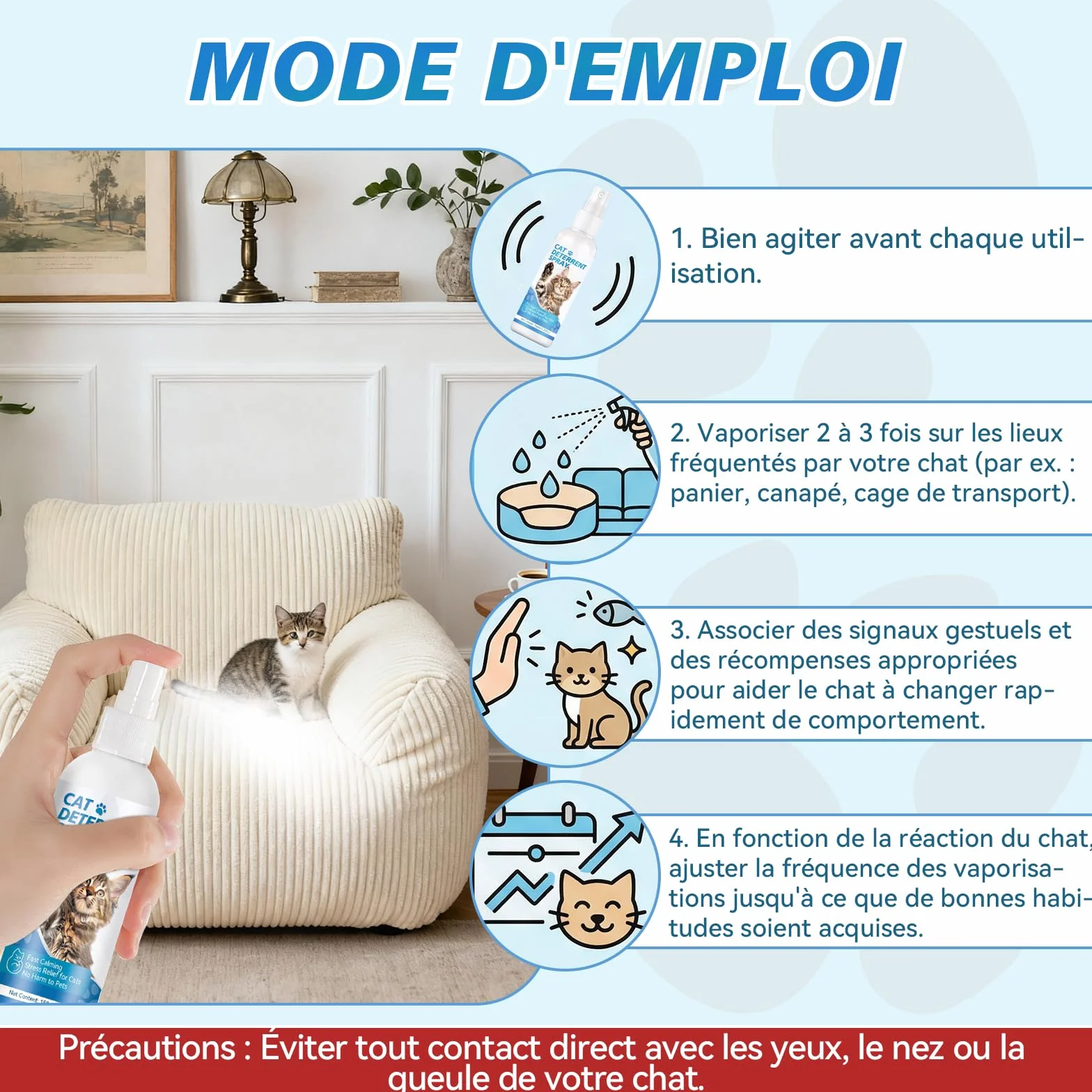 Spray Répulsif pour Chats Naturel, Efficace pour Intérieur et Extérieur, Protège Meubles et Jardin