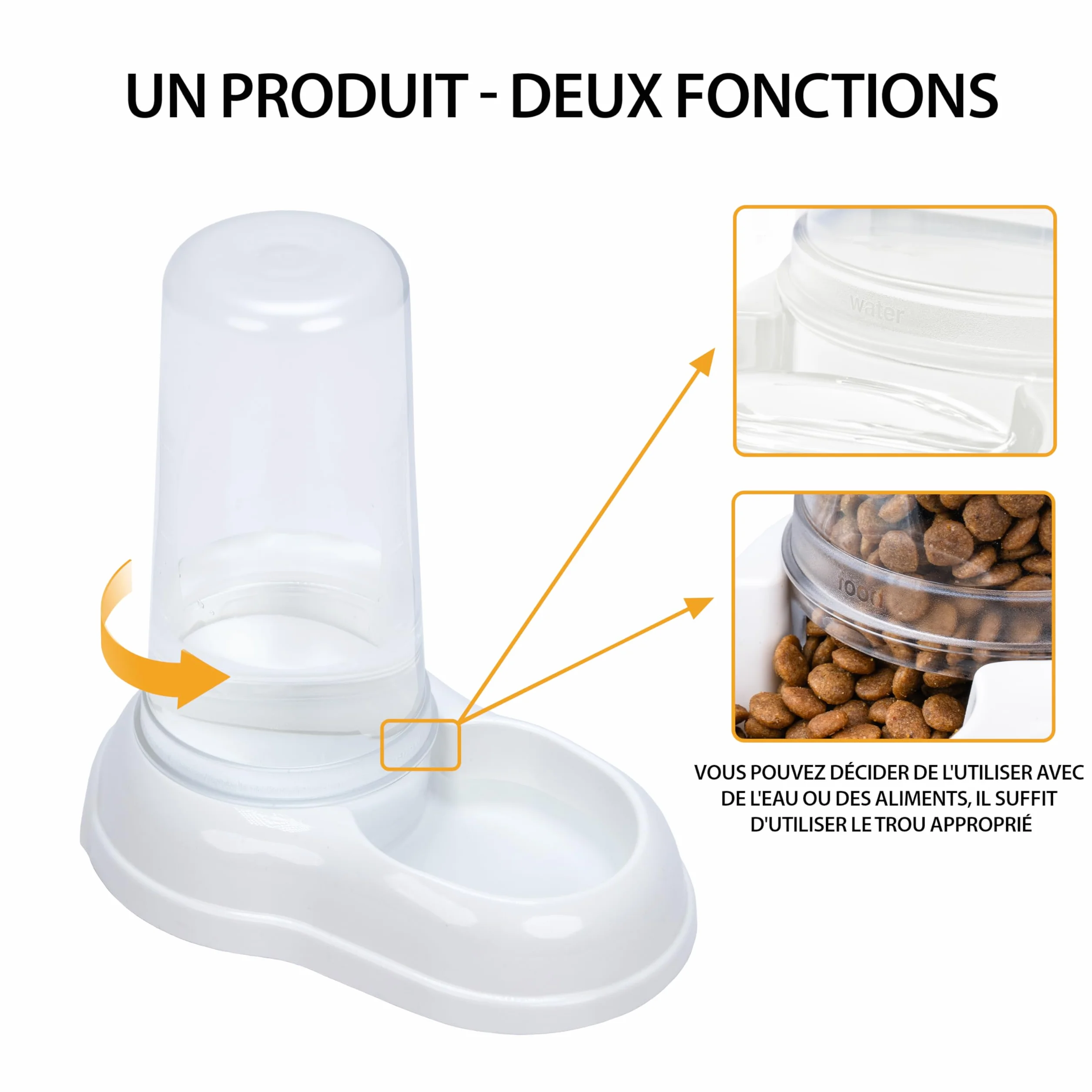 Ferplast Distributeur Croquettes Chiens Chats Nourriture 0,6 Litre Fond Antidérapant 12,5x19x19,5 cm Blanc