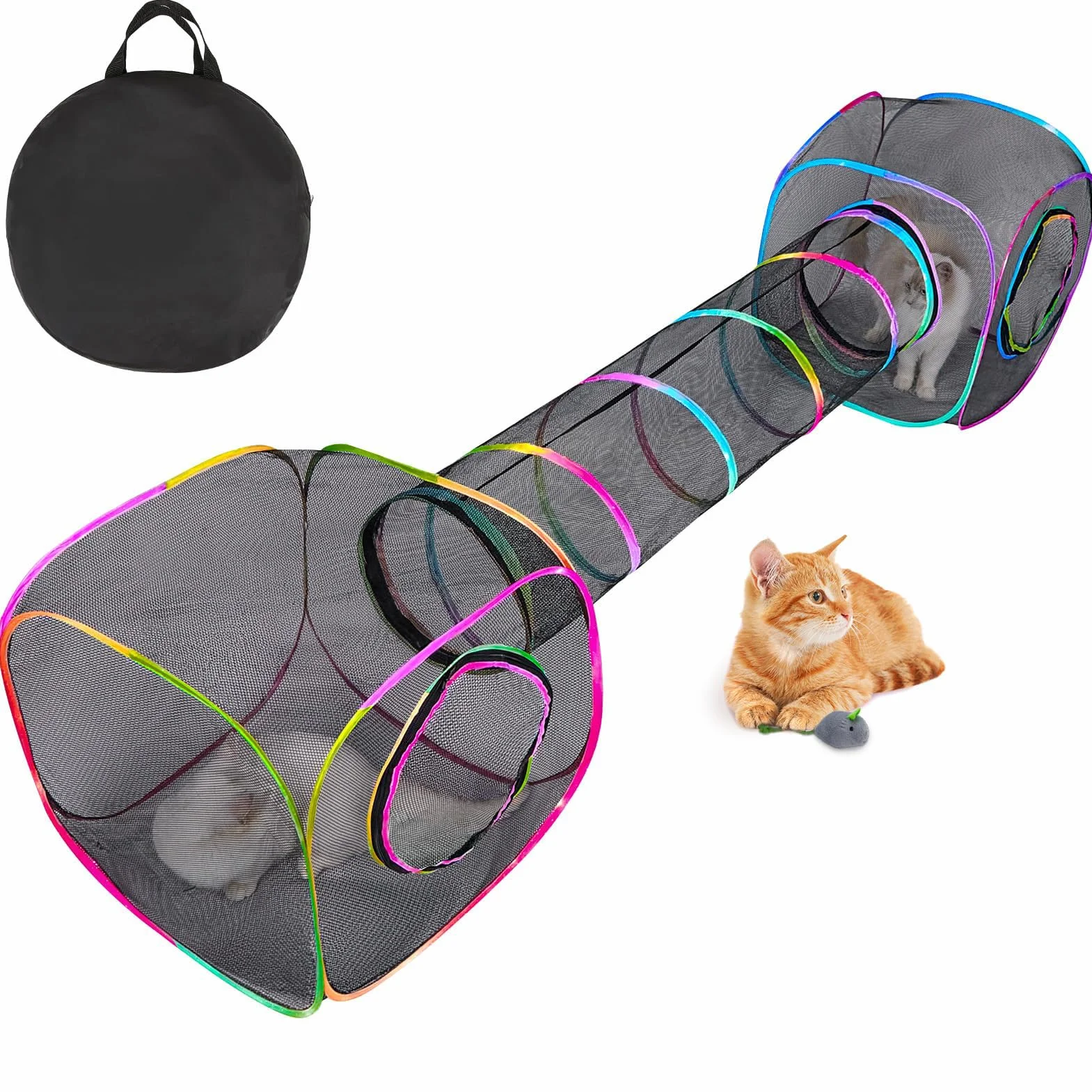 Parc Pliable pour Chats, Lapins et Petits Animaux d’Intérieur et d’Extérieur 2 Cubes 1 Tunnel