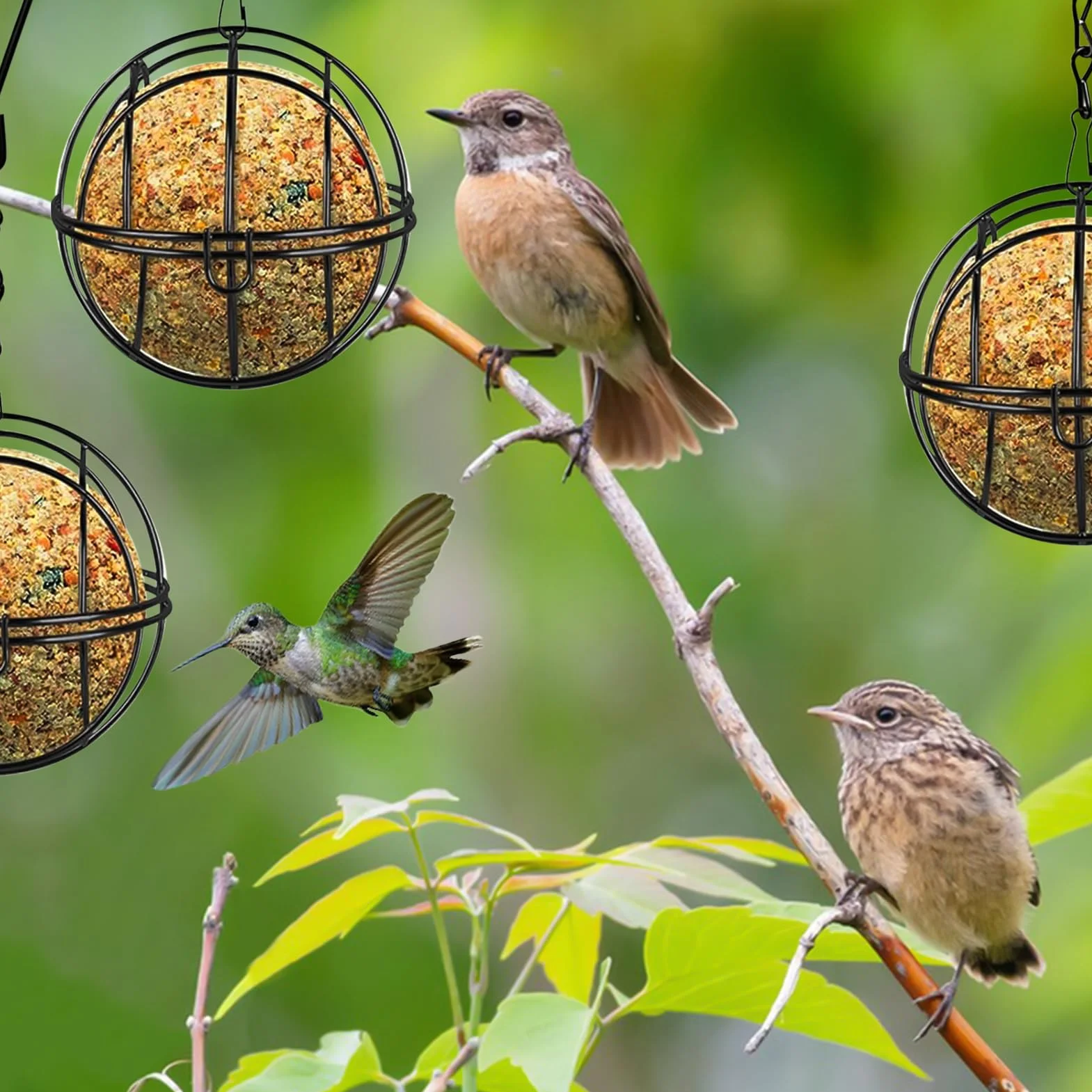 Mangeoire à Oiseaux Suspendue à Boule Métal 8 Pièces pour Oiseaux Sauvages Extérieur