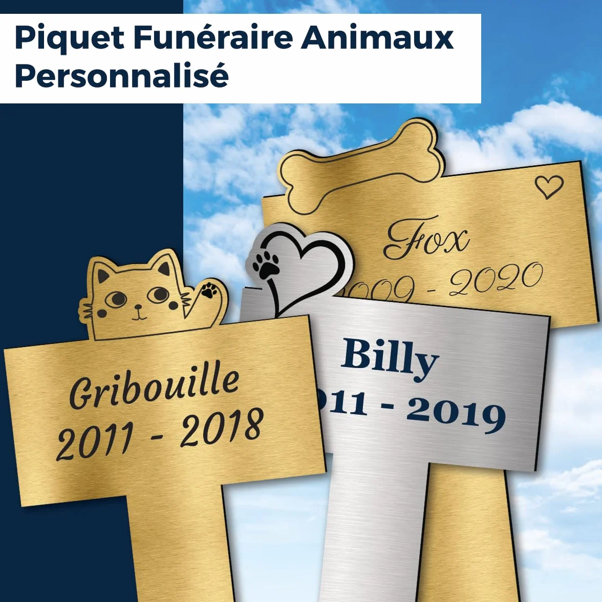 Piquet Funéraire Commémoratif Personnalisé pour Animaux - Plaque Funéraire avec Texte Personnalisable (Coeur)