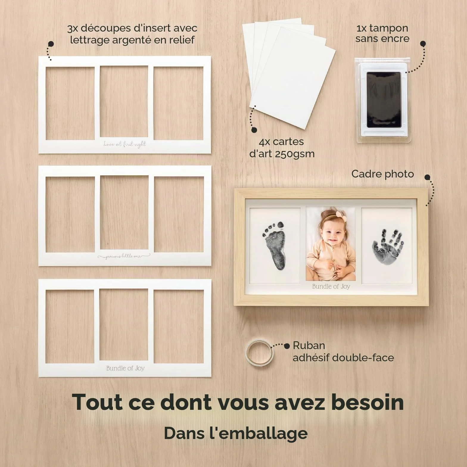 KeaBabies Ensemble d'empreintes de main et de pieds de bébé - Tampon encreur Clean Touch pour nouveau-né, cadre photo empreinte main Fabre (Ash Wood)