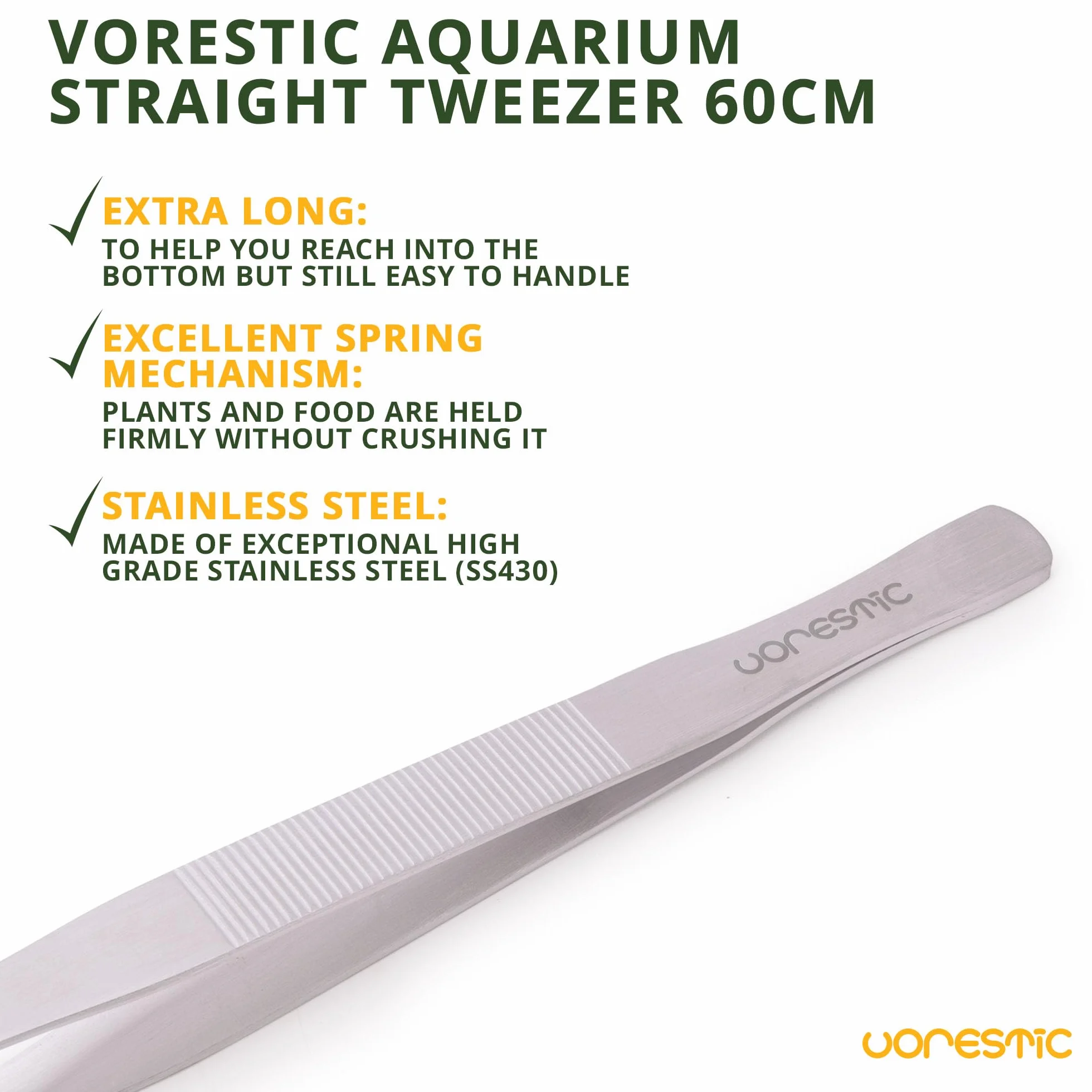VORESTIC Pinces Droites 60cm pour Aquarium et Terrarium Alimentation Reptiles