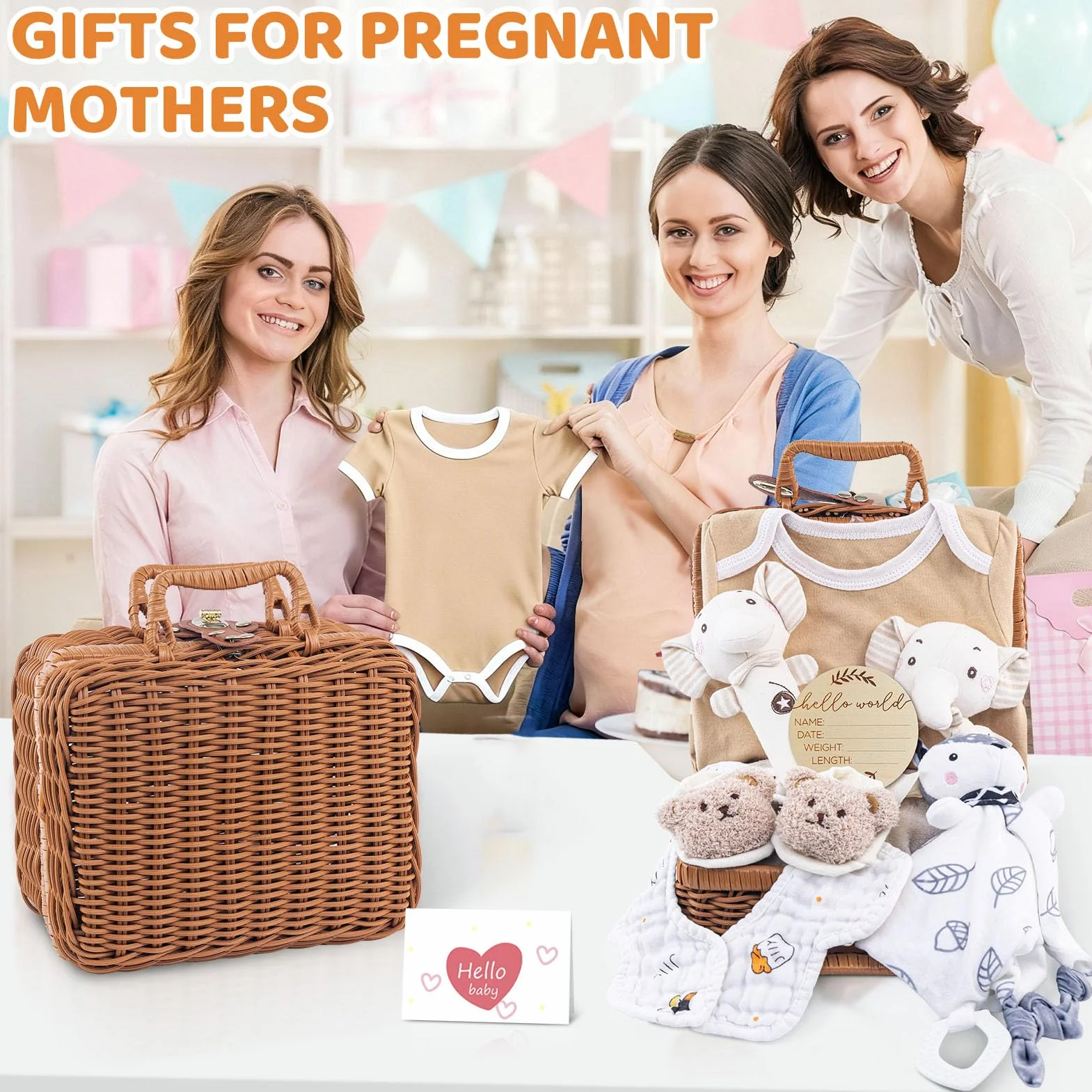 Ensemble cadeau bébé nouveau-né avec body doudou bavoir chaussettes hochet boîte souvenir cartes baby shower