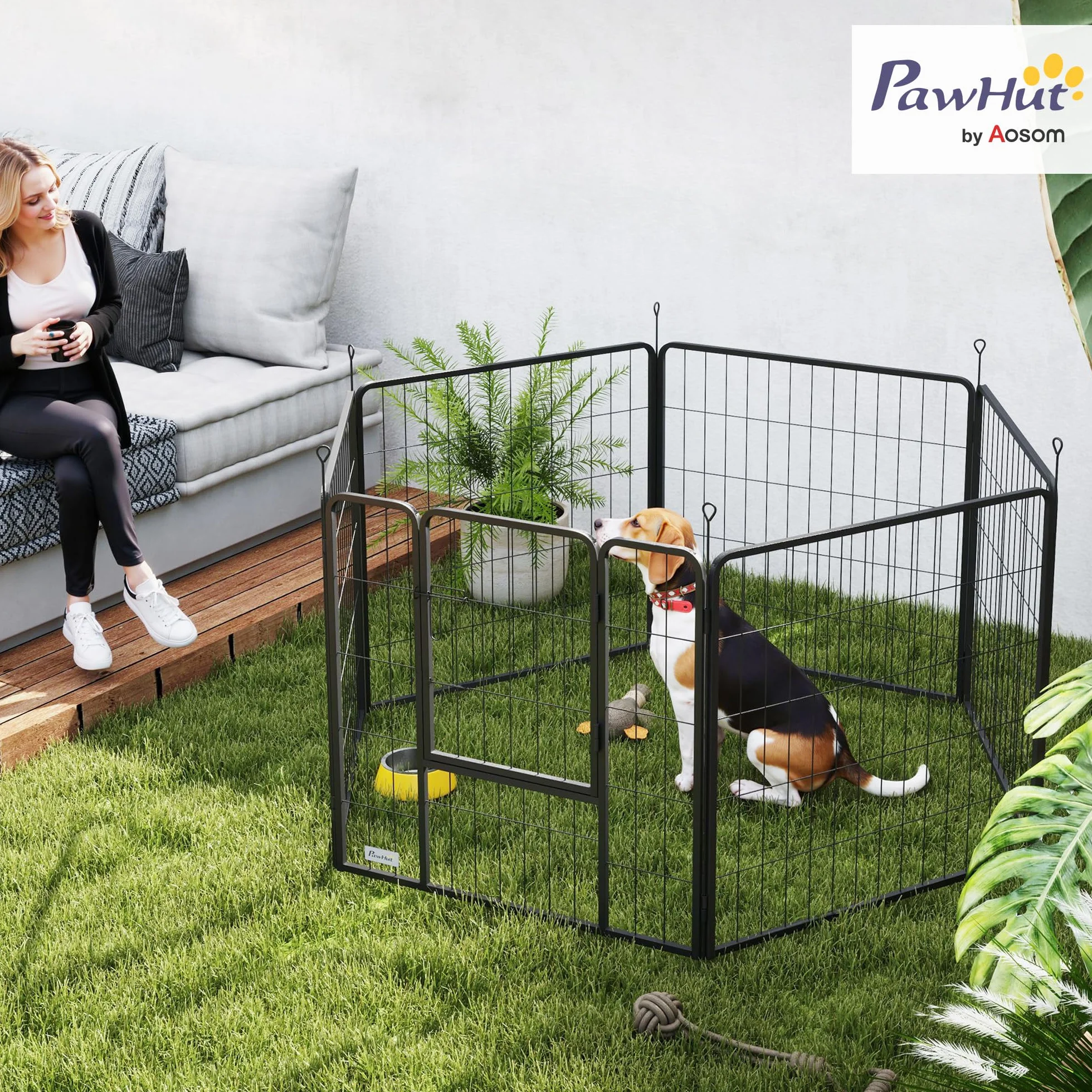 PawHut Parc pour Chien 6 Panneaux modulable Pliable en Acier 80H cm avec Porte Gris