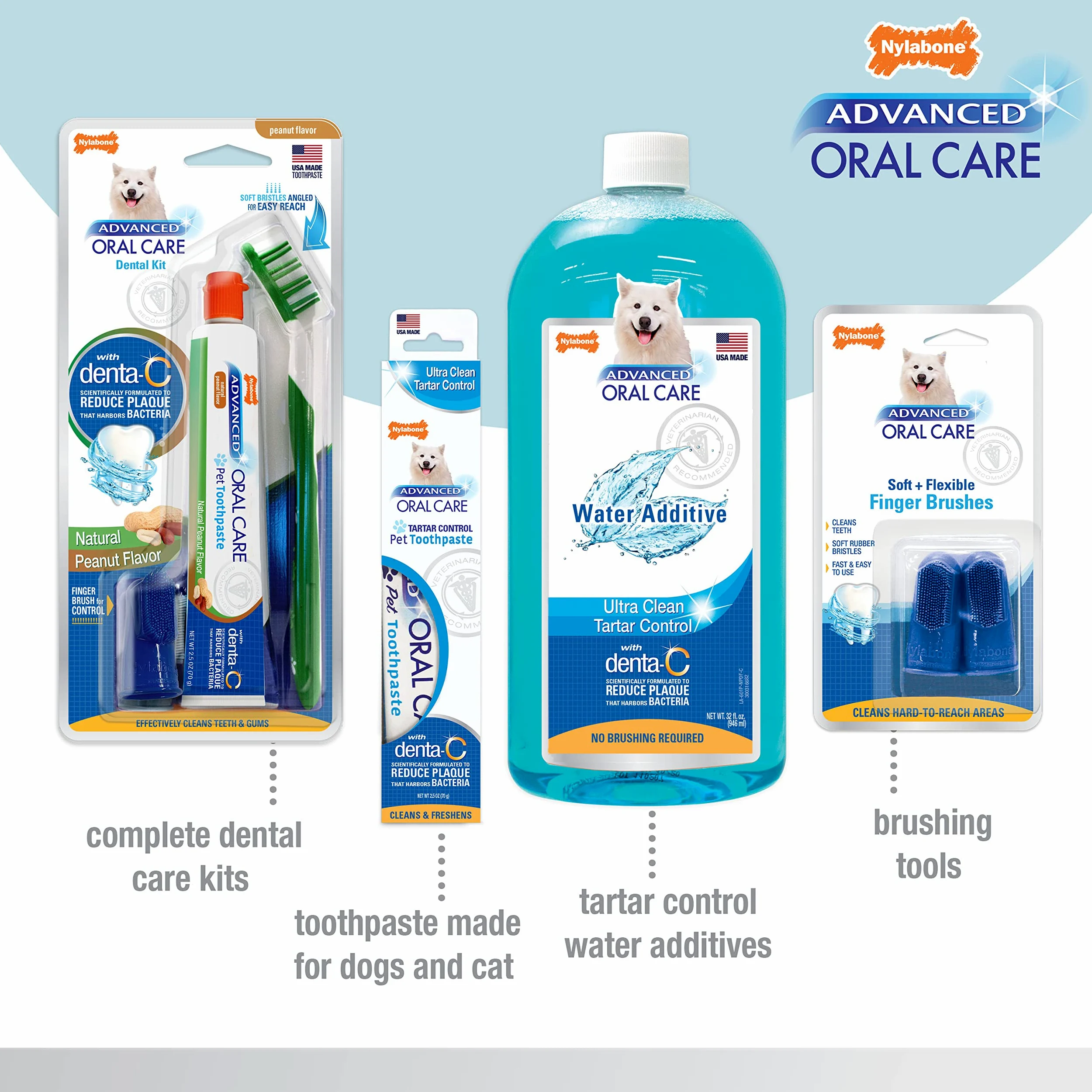 Nylabone Advanced Oral Care Kit Dentaire pour Chien Senior avec Brosse à Dents à Poils Doux et rembourrés 3 pièces