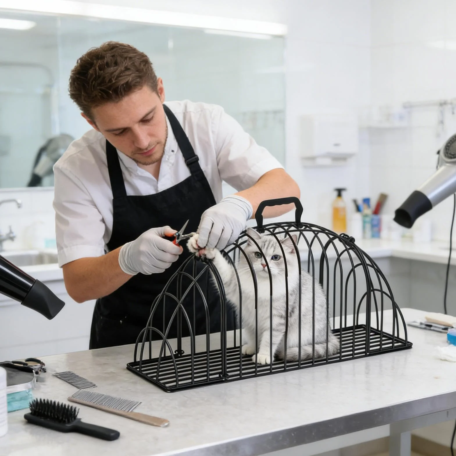 Sac de Lavage pour Chat Antigriffes Antidérapant Toilettage Cage de Douche Transporteur