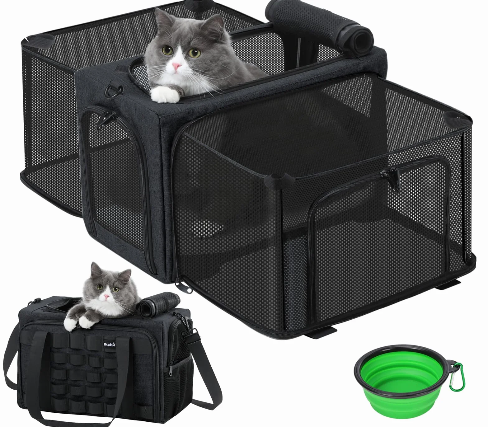 Pecute Sac de Transport Chat Extensible Pliable Voyage Avion Train Noir