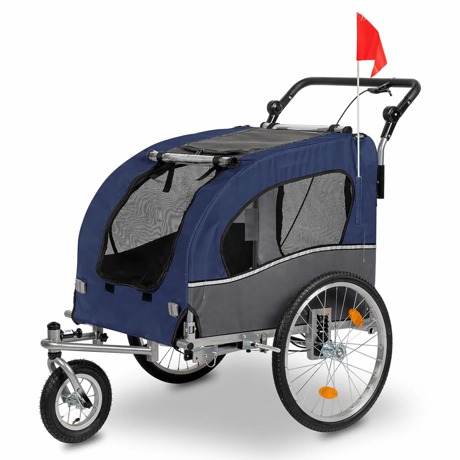 Bonnlo Remorque de Vélo pour Animaux 2-en-1, Poussette pour Chien Tout Terrain, Cadre en Acier, Charge 50kg, 155 x 82 x 106 cm