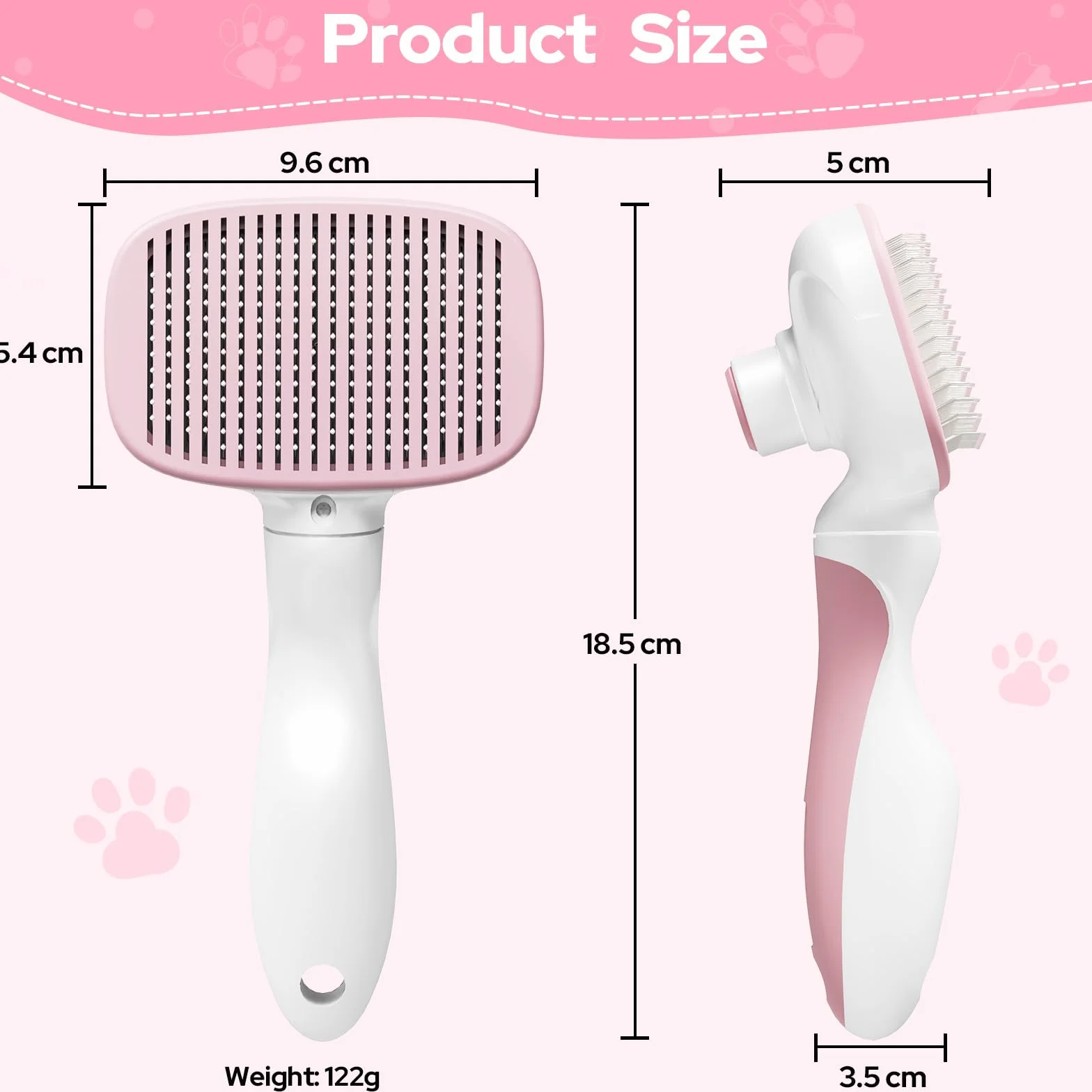 Zivacate Brosse Chat Chien Épilation Autonettoyante Poils Morts Manche Antidérapant Rose-Blanc
