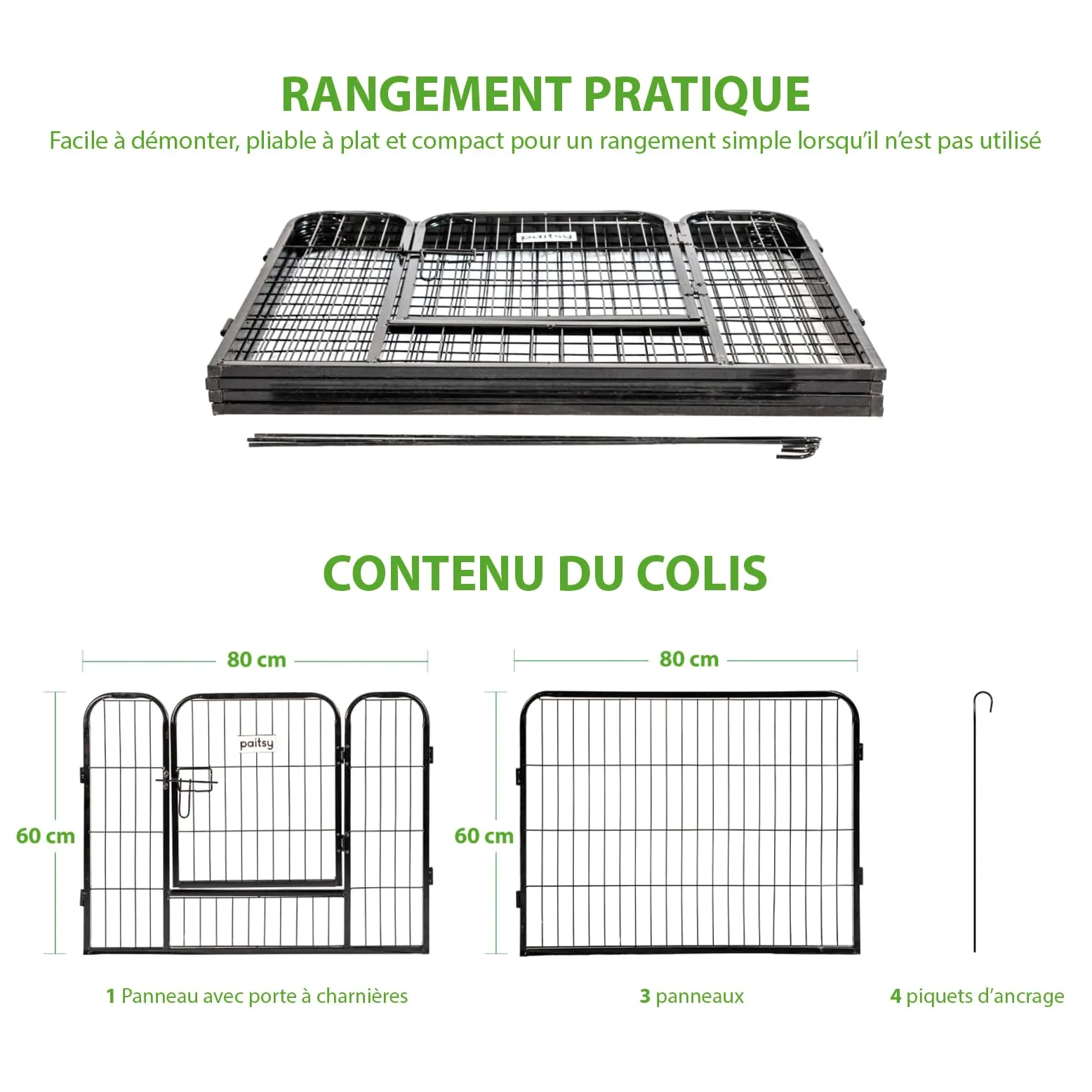 Parc Enclos pour Chien Chiot et Lapin GARDEO80x60x4, 4 Panneaux 80X60cm, 0,64M2, modulable, intérieur et extérieur, Pliable, Garantie 5 Ans
