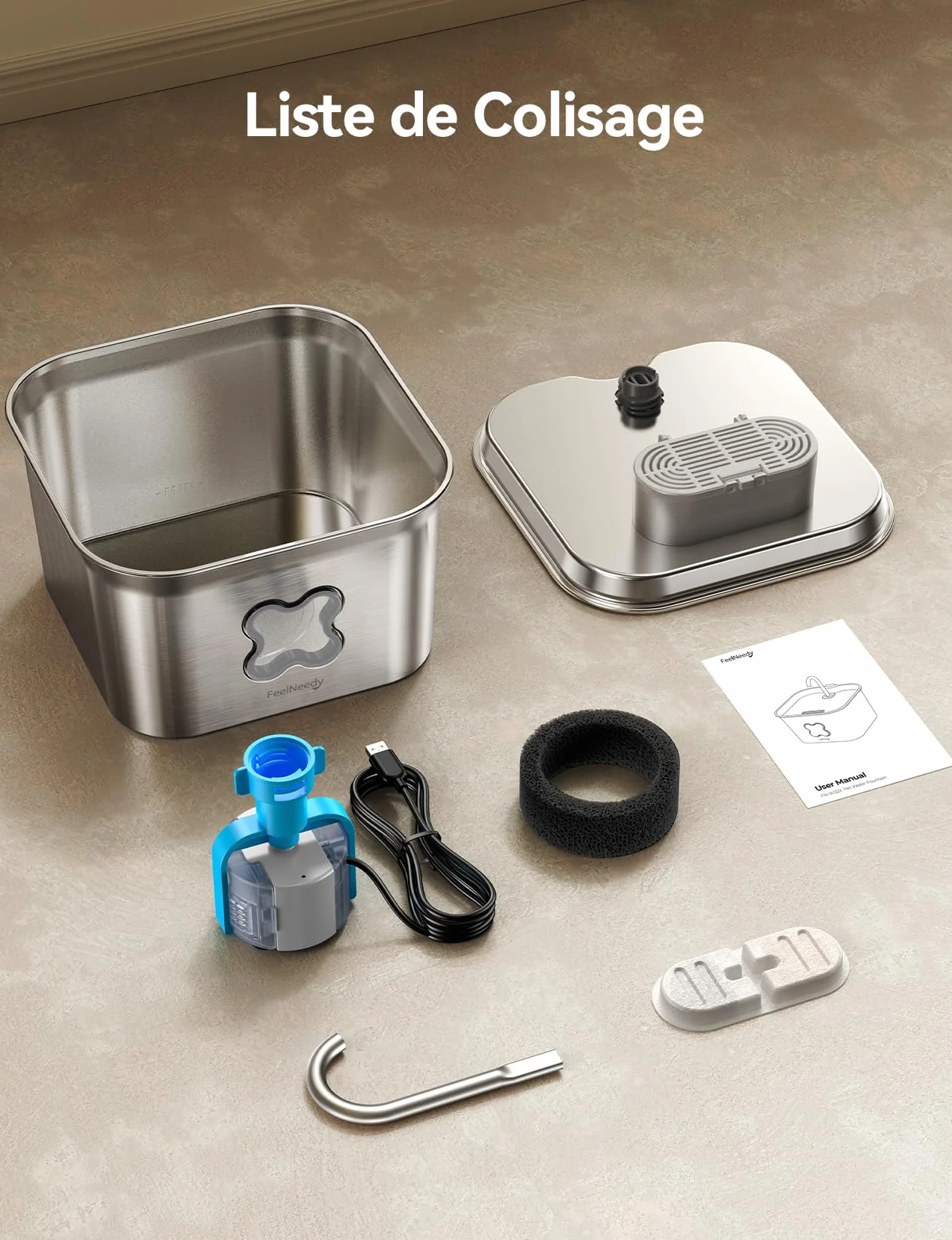 Fontaine à Eau pour Chat INOX 2,8L avec Système de Quadruple Filtration Silencieux