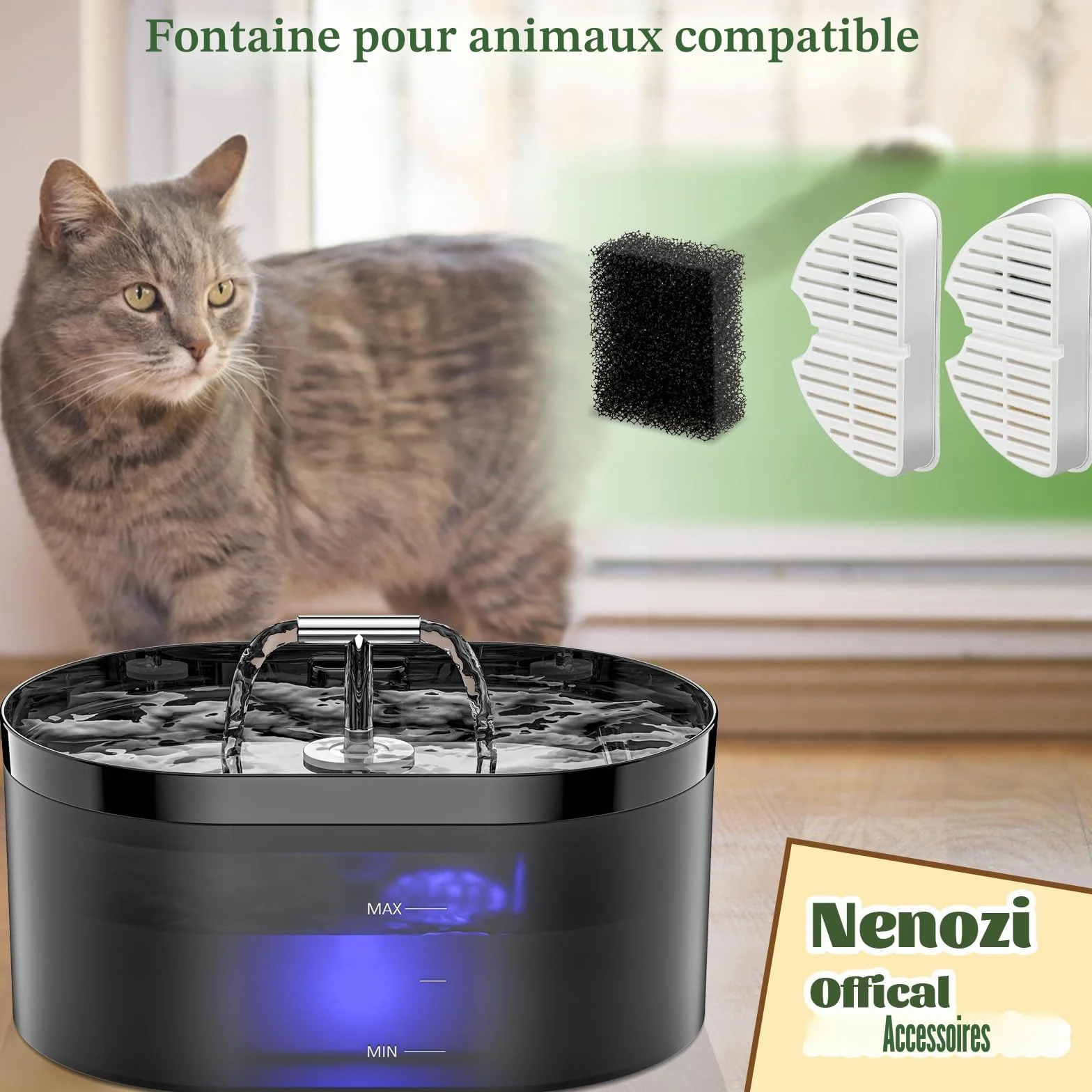 Lot de 6 filtres pour fontaine à chat + 6 filtres en mousse, triple filtration