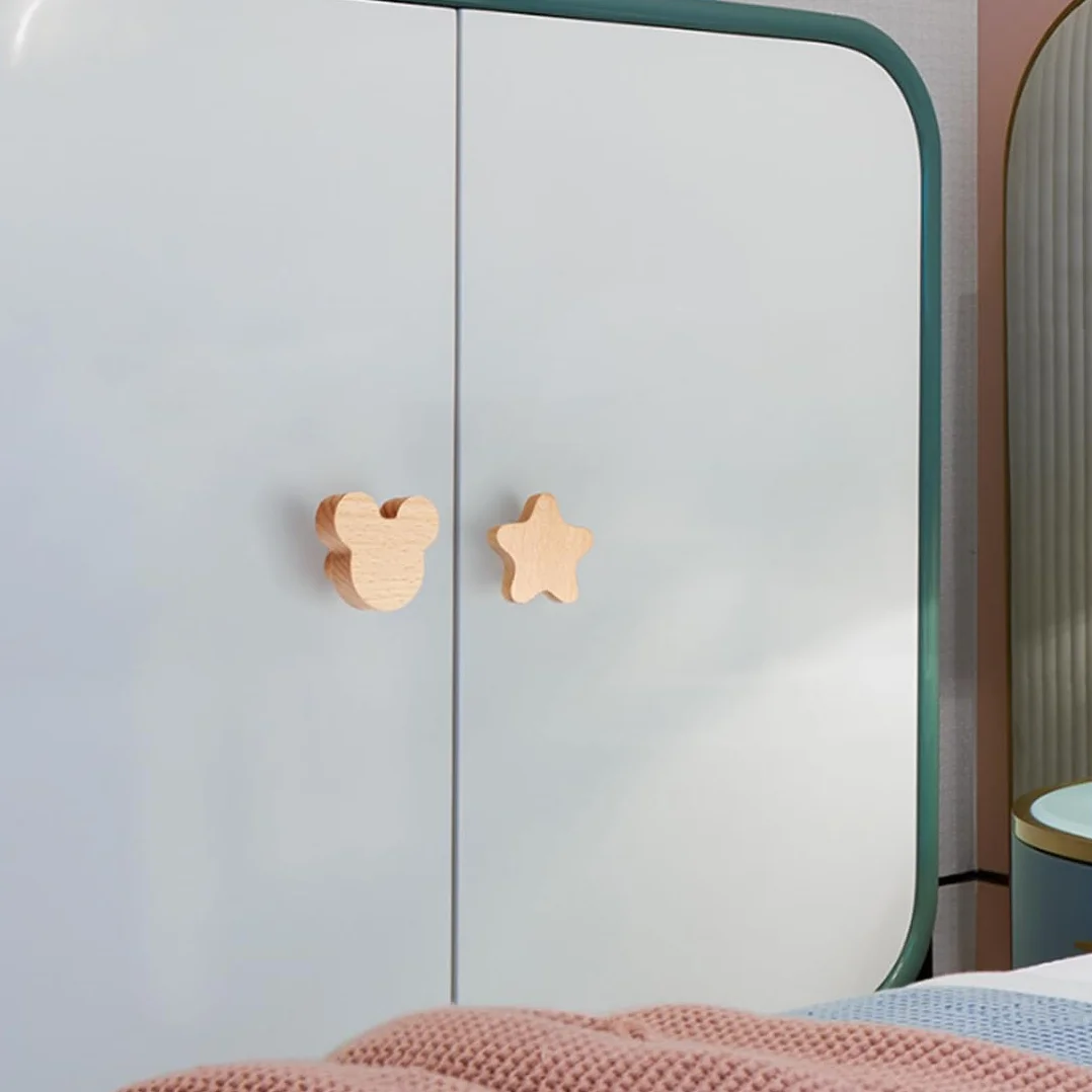 Lot de 6 boutons d'armoire en bois massif étoiles lune nuages pour enfants