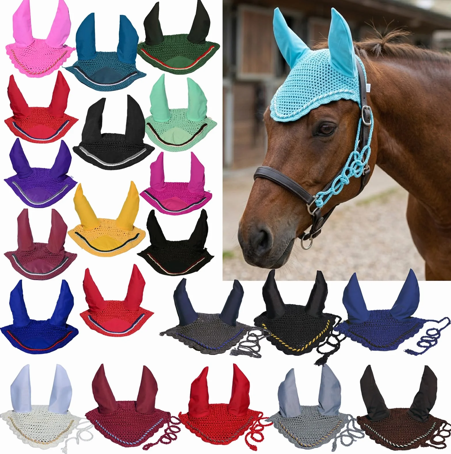 Spire Bonnet de protection d’oreille en coton doux pour cheval Poney Bleu ciel