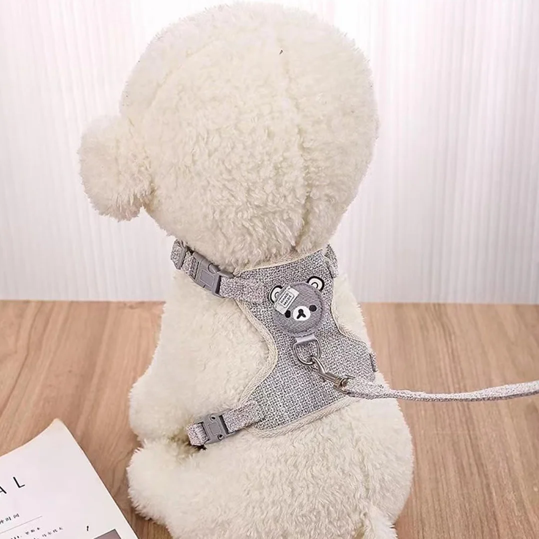Harnais Lapin Nain, Laisse Réglable, Respirant Gris