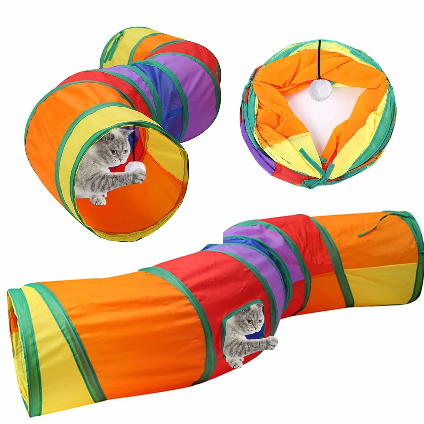 Jouet Tunnel pour Chat Interieur 2 Voies Pliable S-Tunnel pour Chaton Chien Lapin